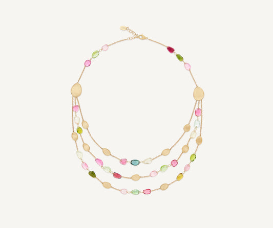 18K Yellow Gold Three-Strand Tourmaline Necklace