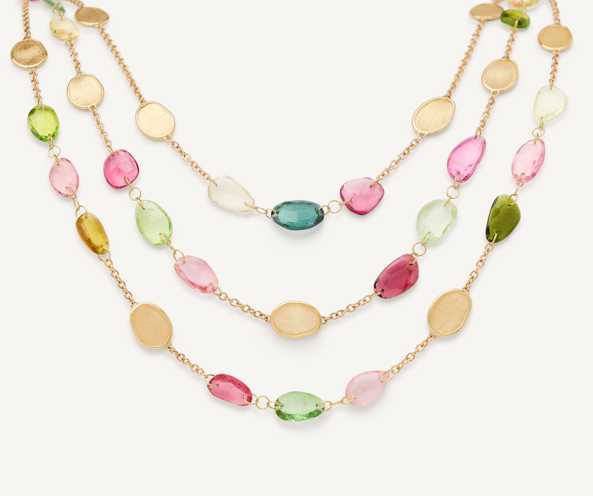 18K Yellow Gold Three-Strand Tourmaline Necklace