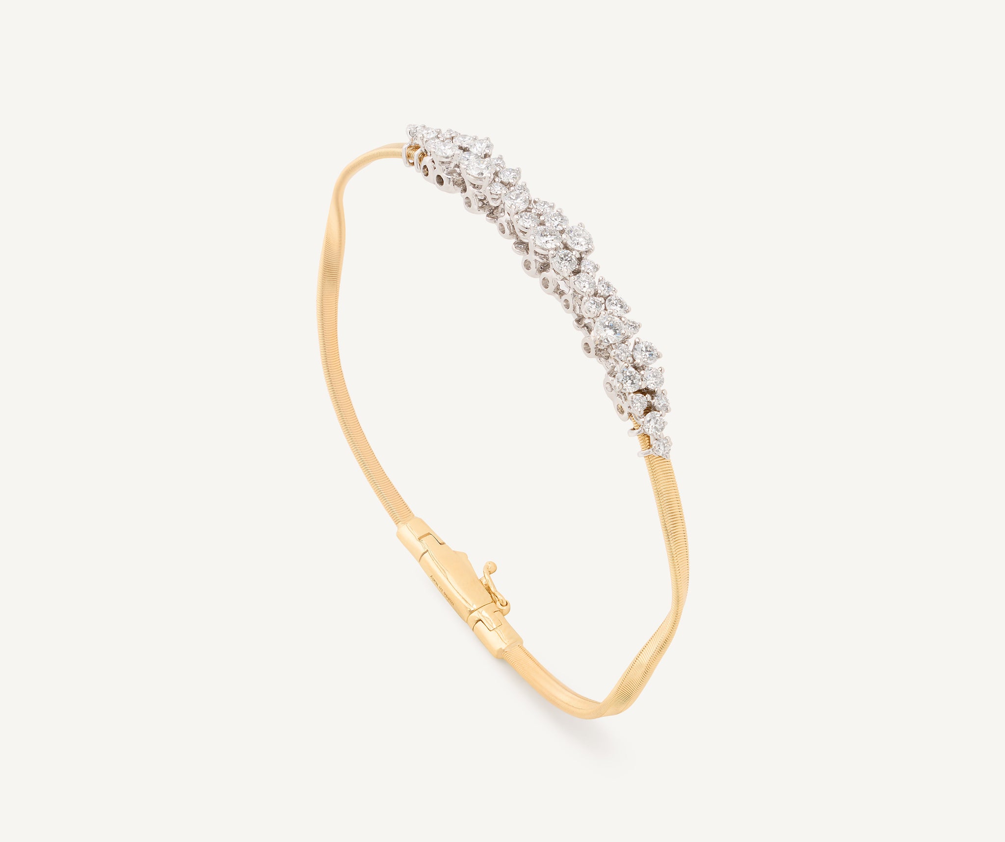 18kt yellow gold bracelet with graduated diamond cluster, thin