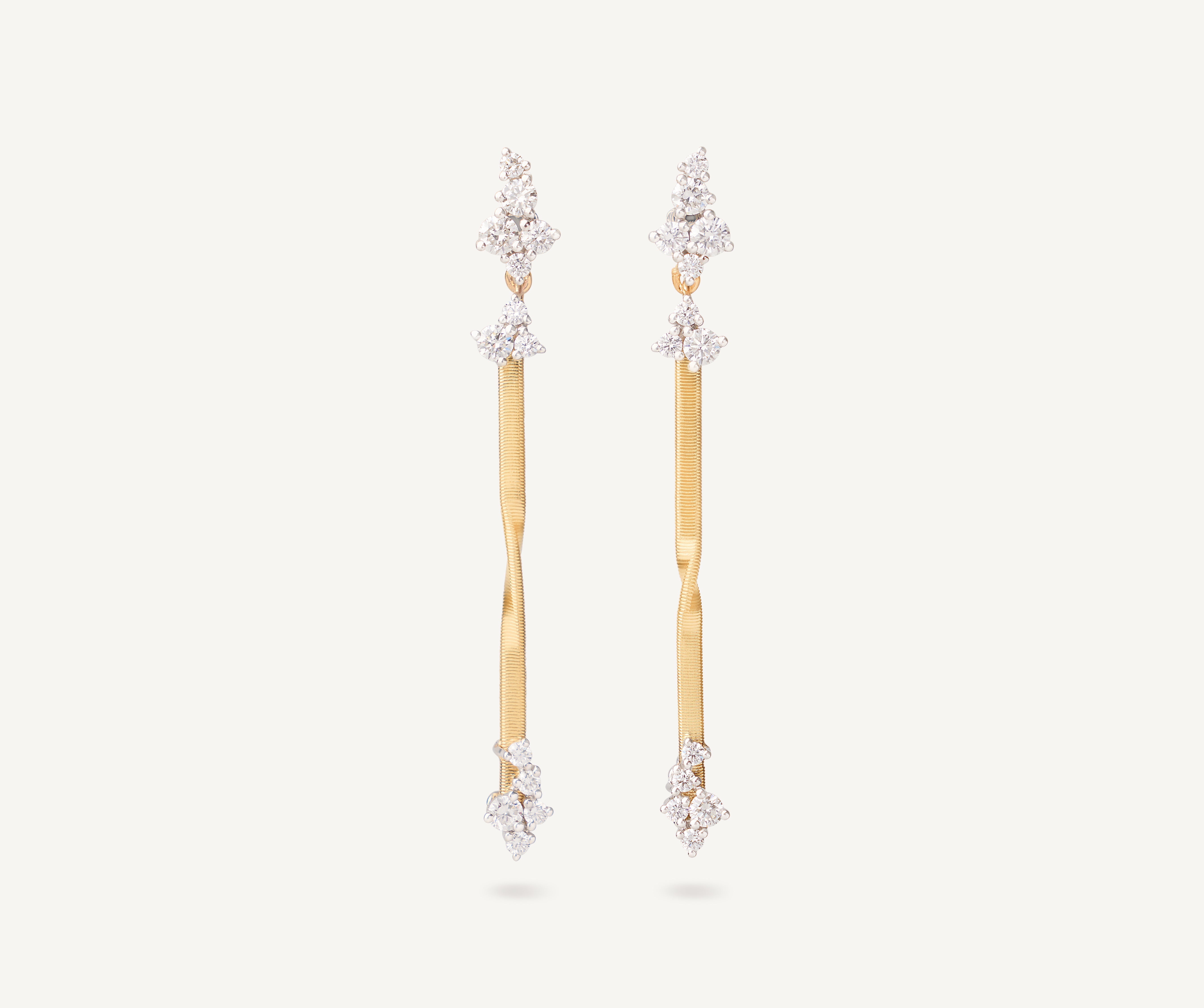 18kt yellow gold drop earrings with diamond clusters