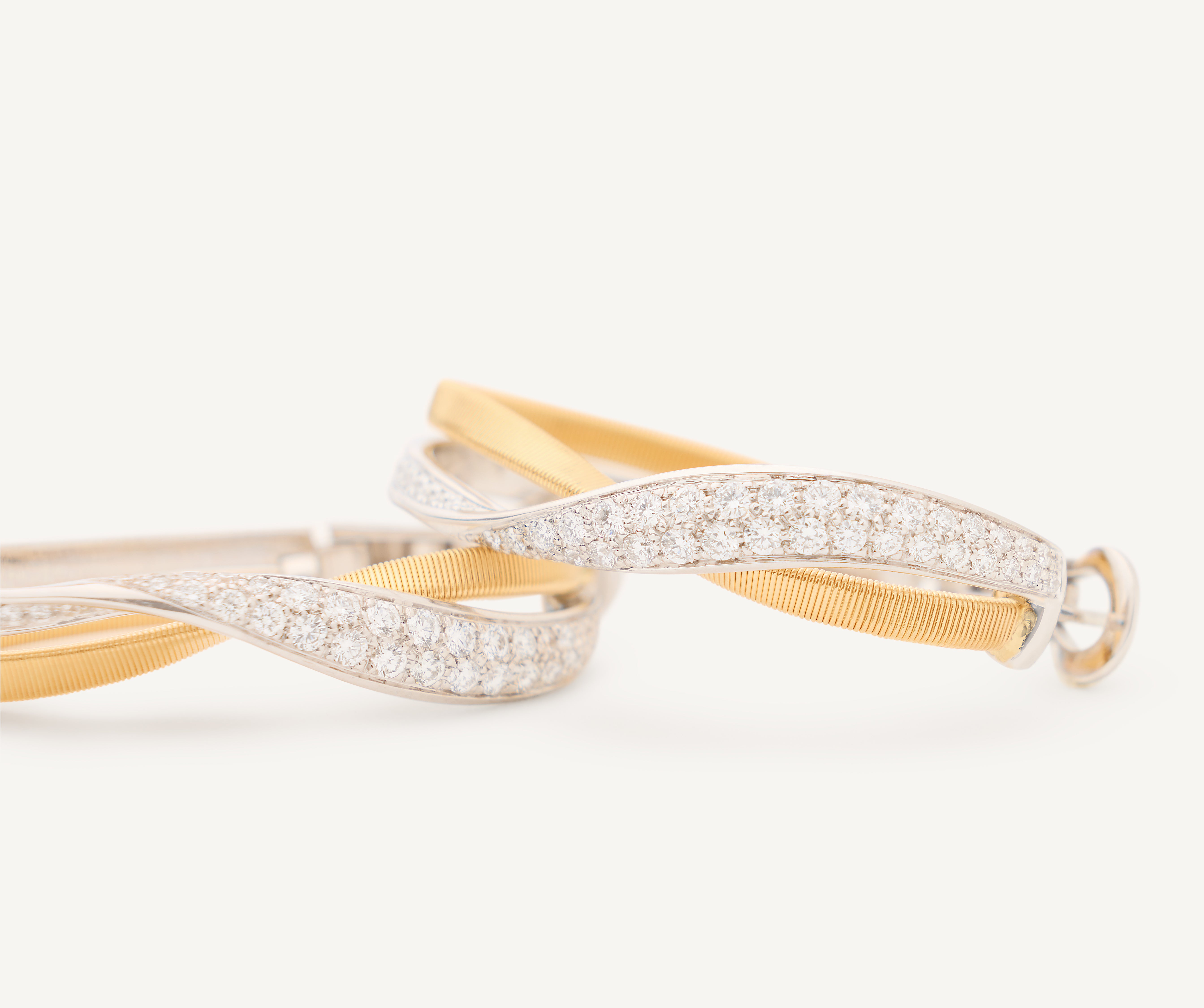 18K Yellow Gold Hoop Earrings with Twisted Diamond Pav��, Thin