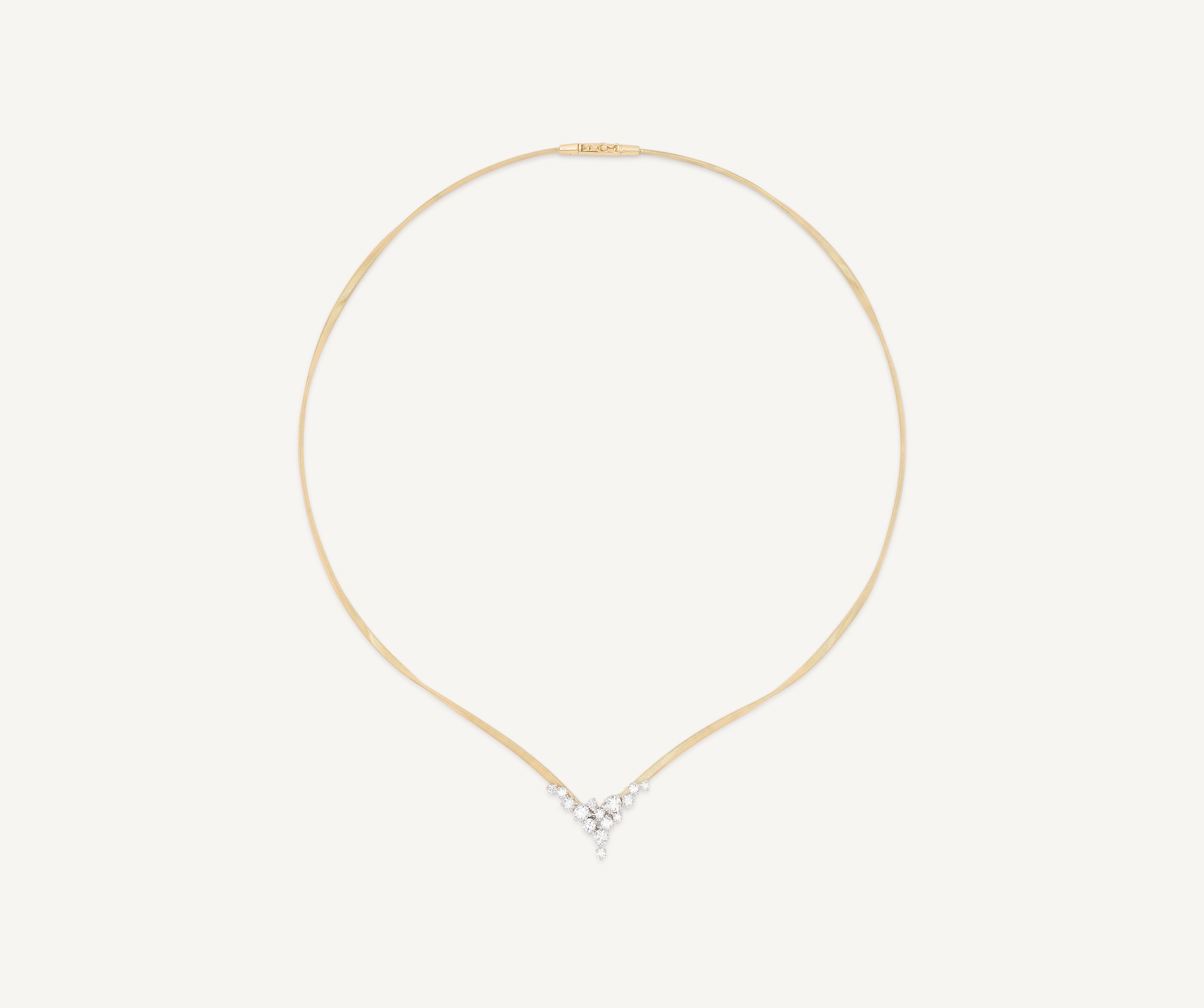 18K Yellow Gold Necklace with Diamond V-Cluster