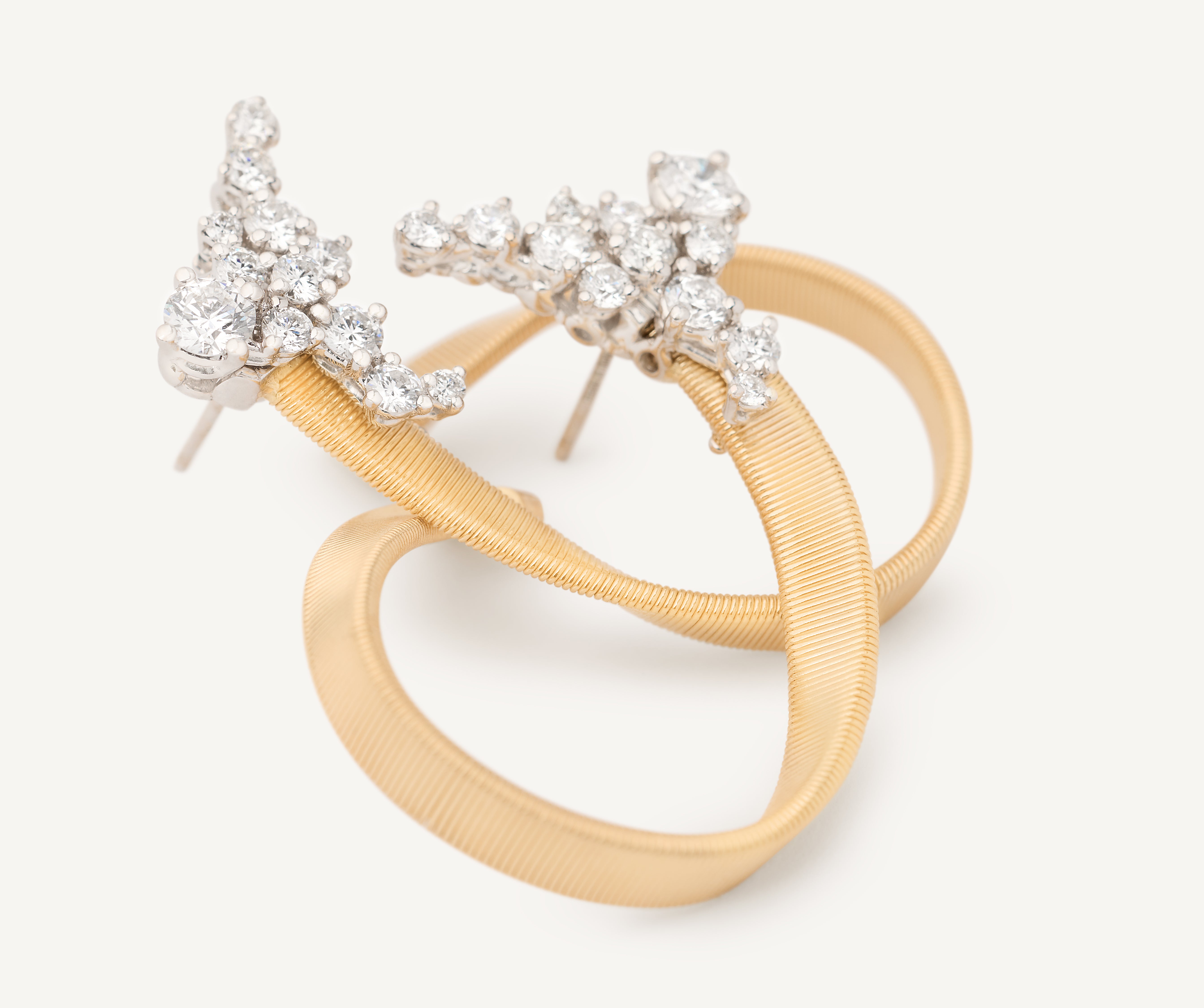 18K Yellow Gold Open Hoop Earrings with Diamond Clusters