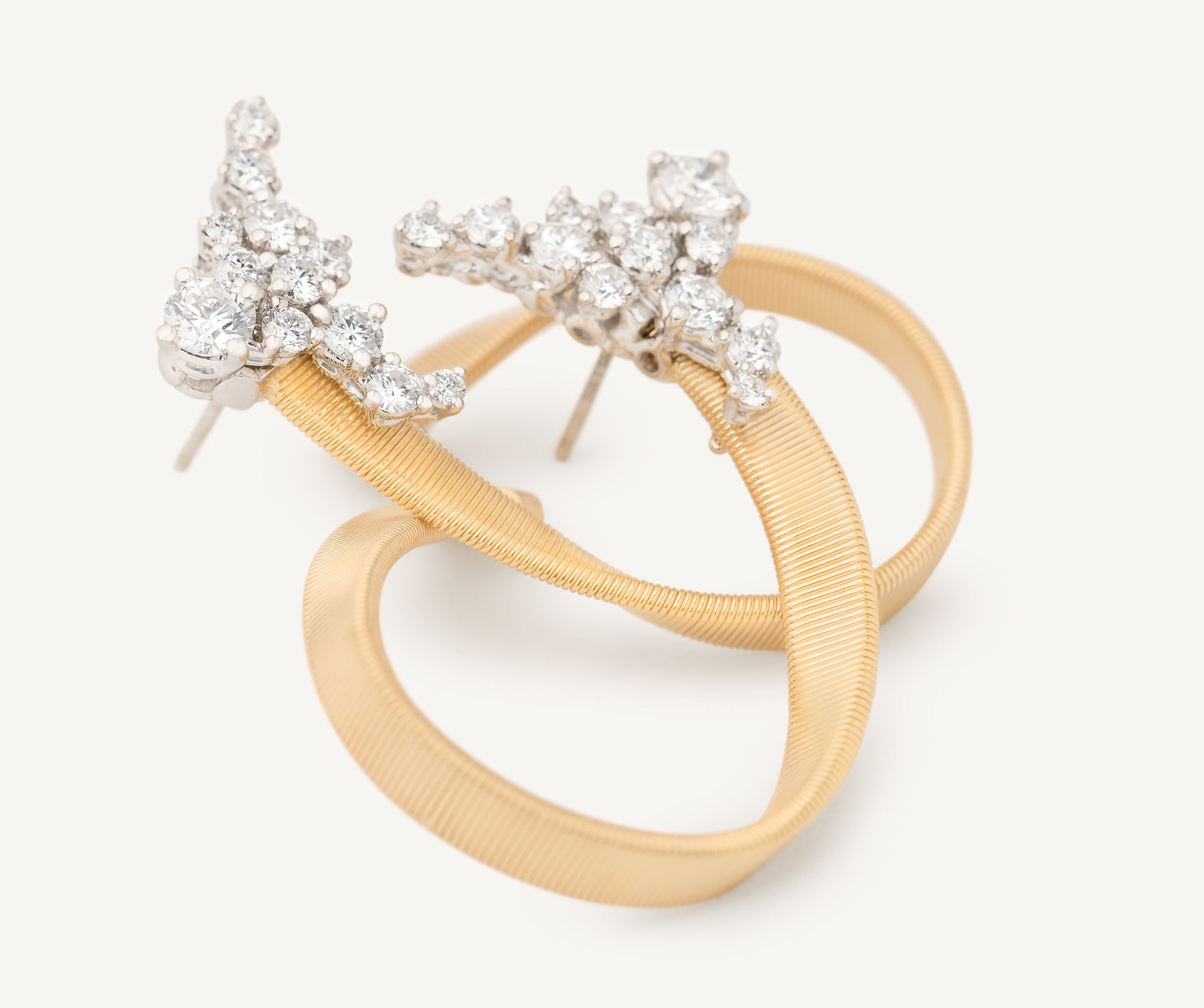 18K Yellow Gold Open Hoop Earrings with Diamond Clusters