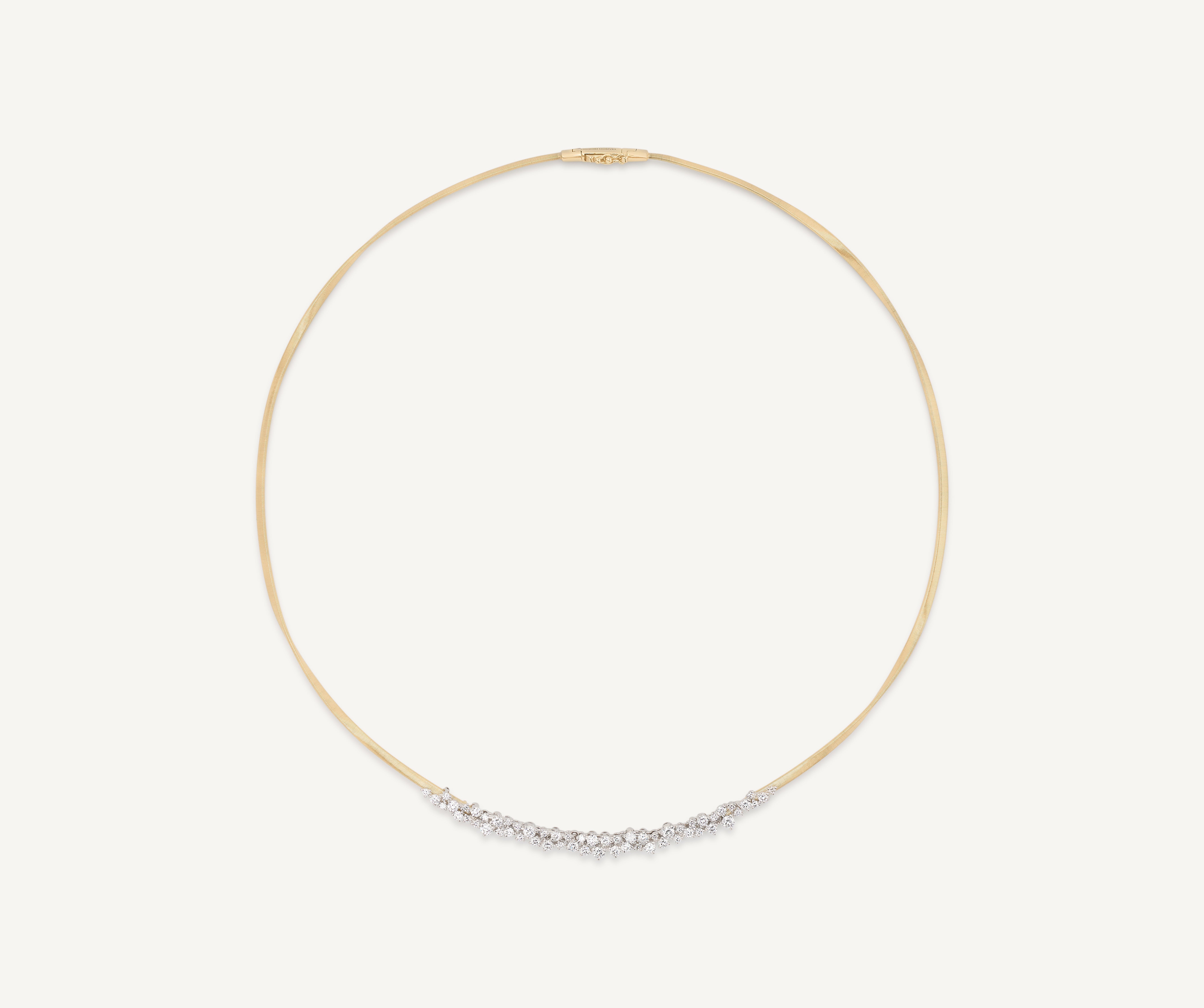 18kt yellow gold thin necklace with graduated diamond cluster, thin