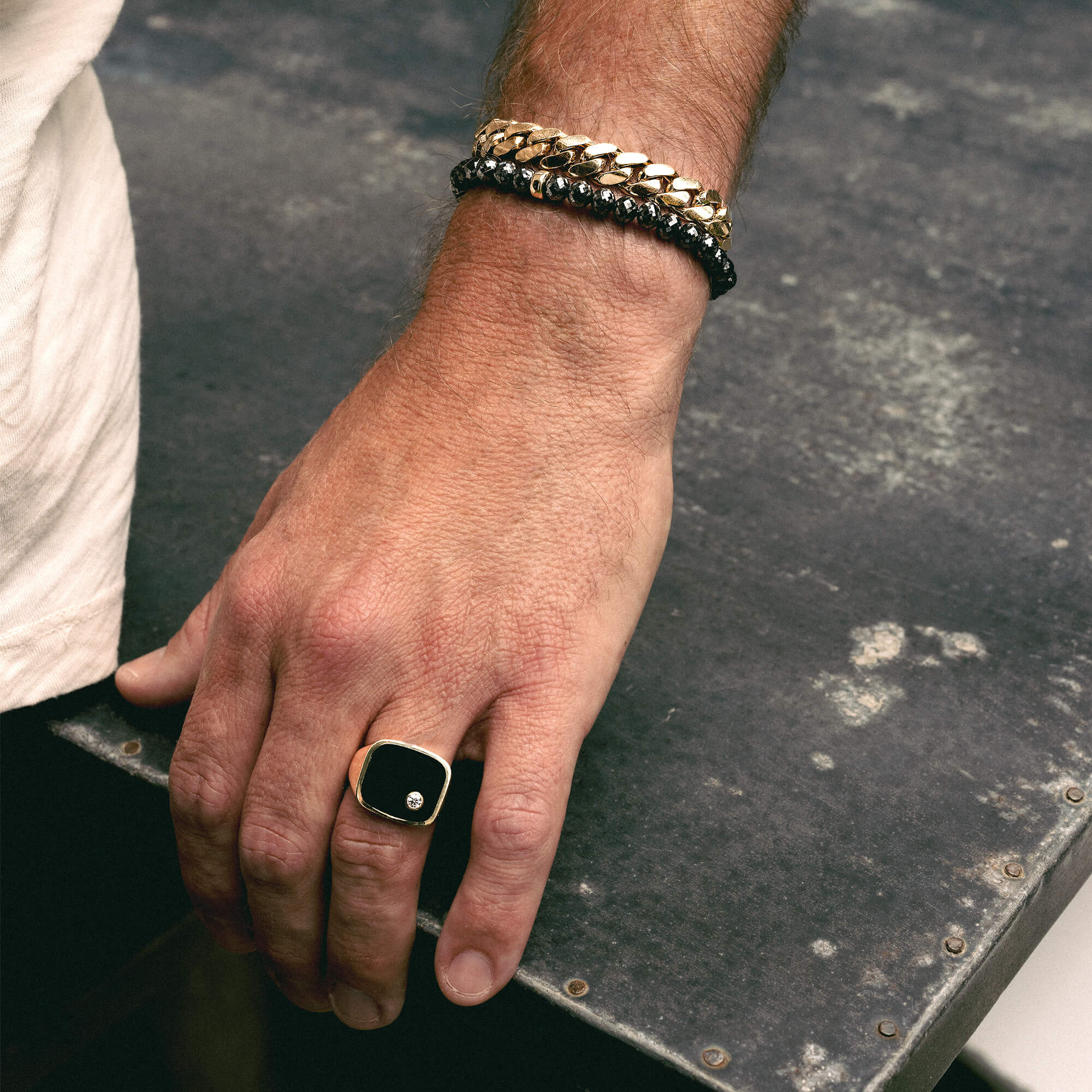 Men's Mr. LOWE 14k Onyx Bond Ring with Diamond Bezel