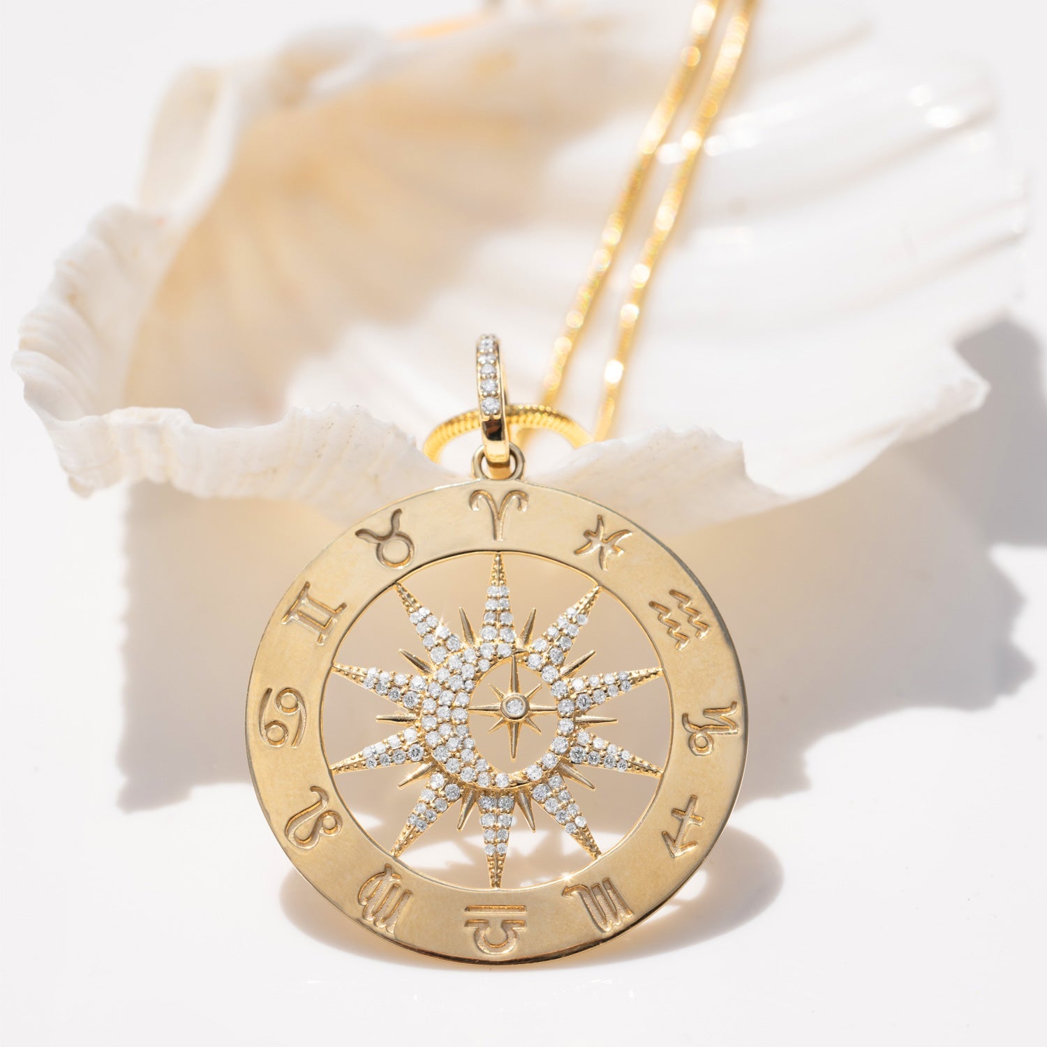 14k Zodiac Medallion Only or on Snake Chain Necklace - 30"