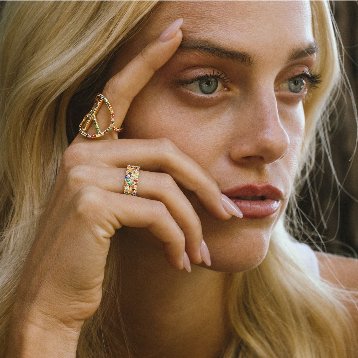 14k Mini Rainbow Cobblestone Confetti Cuff Ring