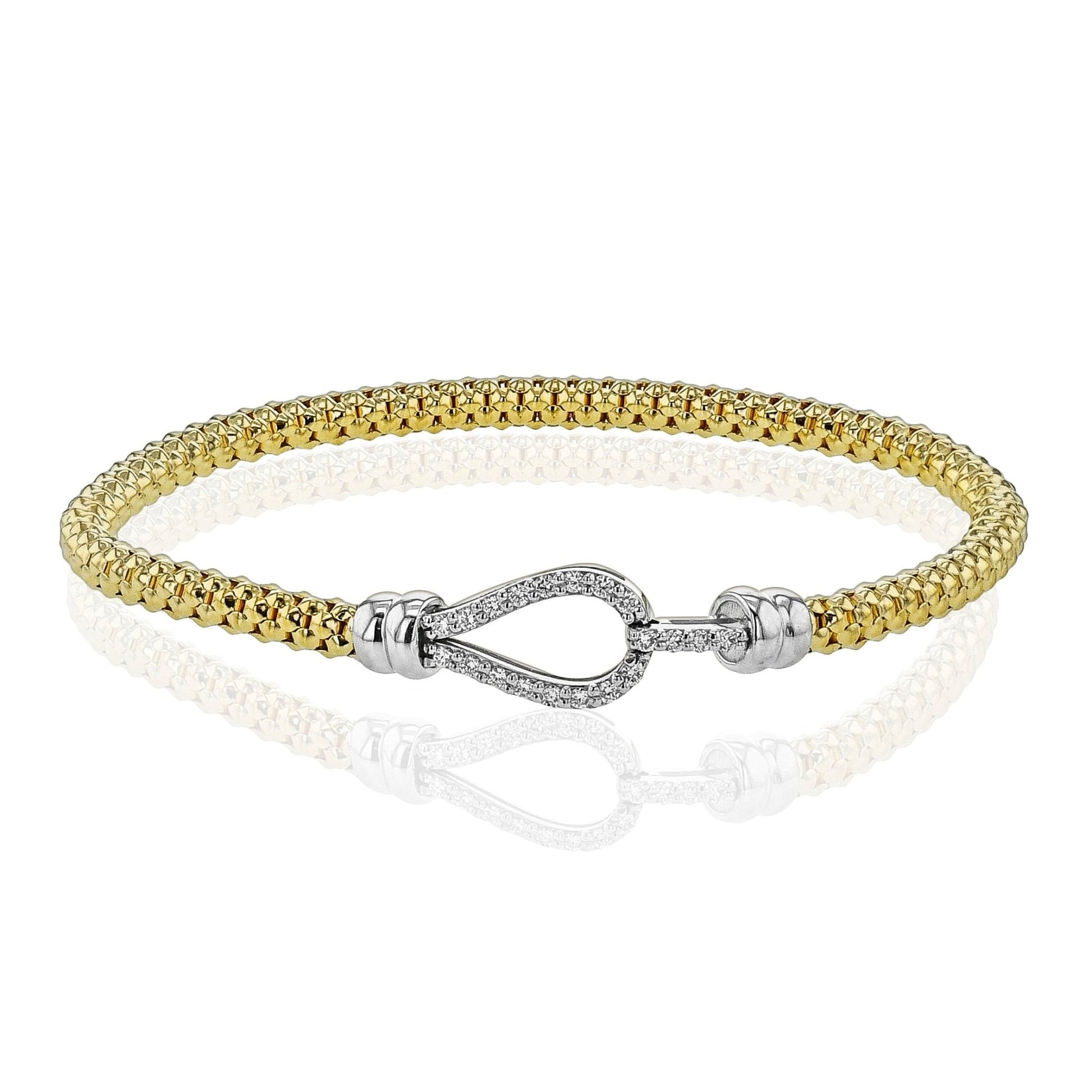 Ribbed Buckle Bracelet in 18k Gold with Diamonds