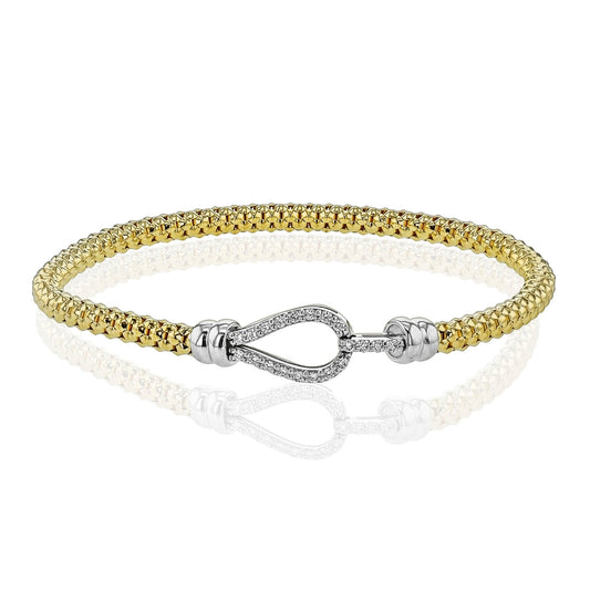Ribbed Buckle Bracelet in 18k Gold with Diamonds