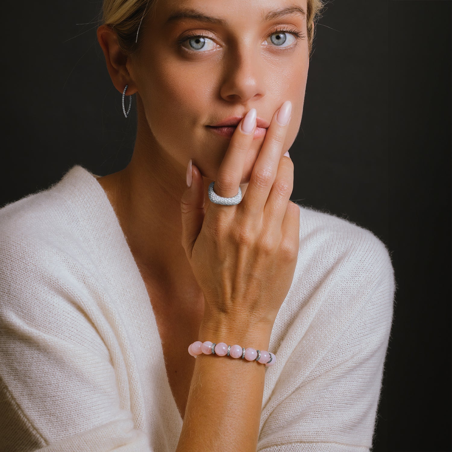 Rosy Outlook Rose Quartz and Diamond Bracelet B0001792