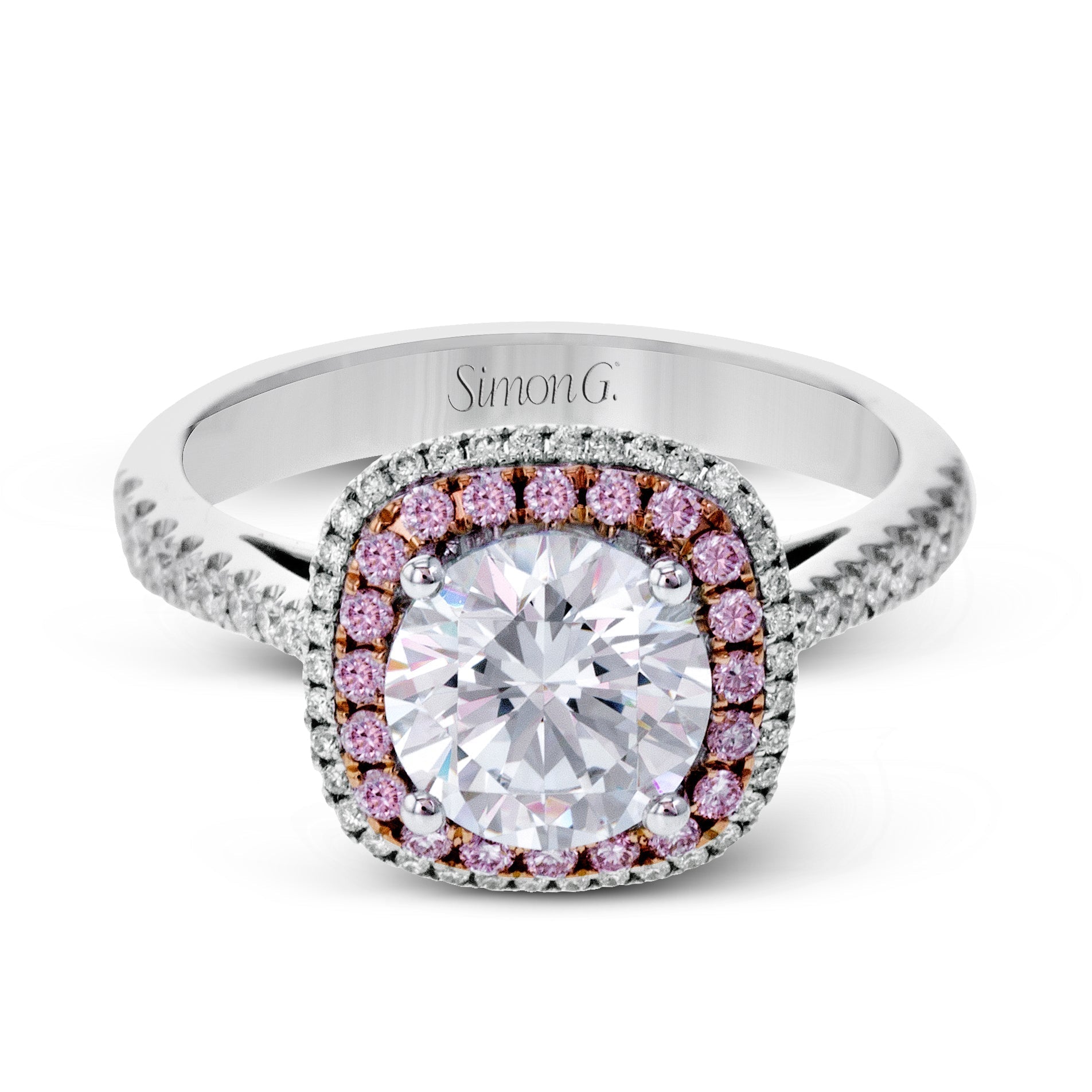 Round-cut Double Halo Engagement Ring in 18k Gold with Diamonds