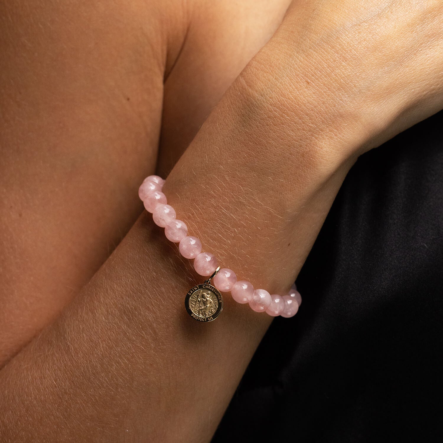 14k Rose Quartz Bracelet with St. Christopher Charm - 8mm BG001157
