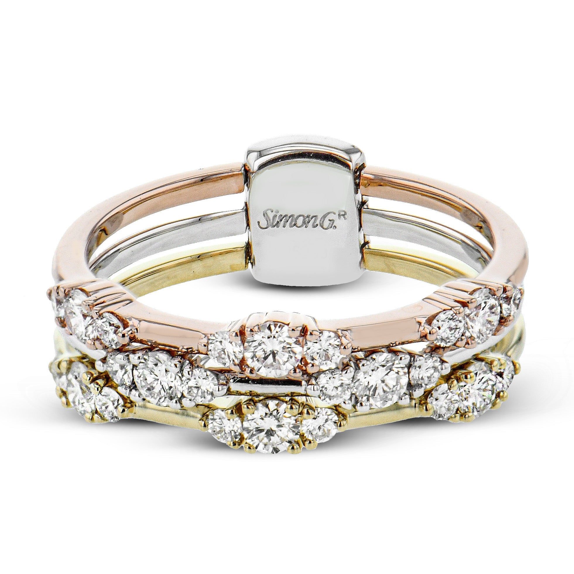 Three-tone Fashion Ring in 18k Gold with Diamonds