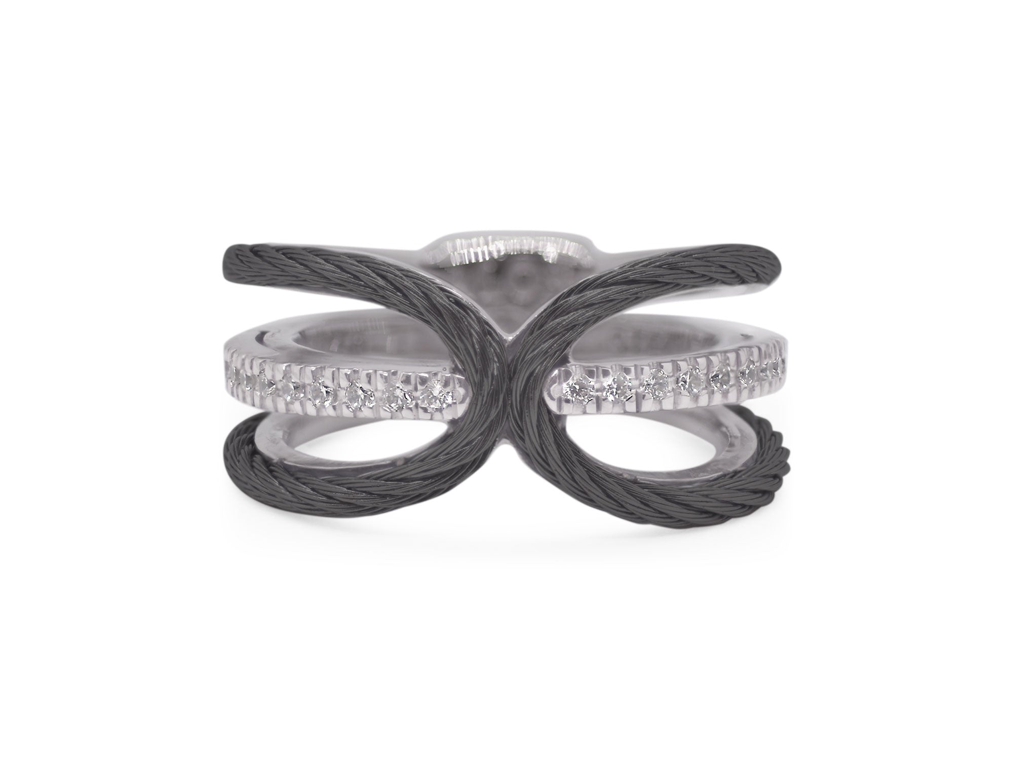 ALOR Black Cable Ring with 18kt Gold & Diamonds