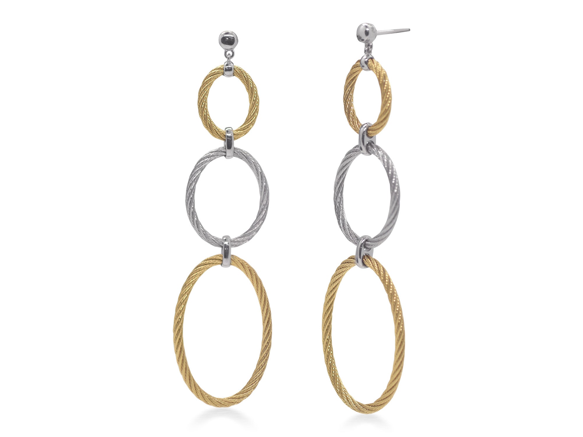 ALOR Grey & Yellow Cable Triple Drop Oval Earrings