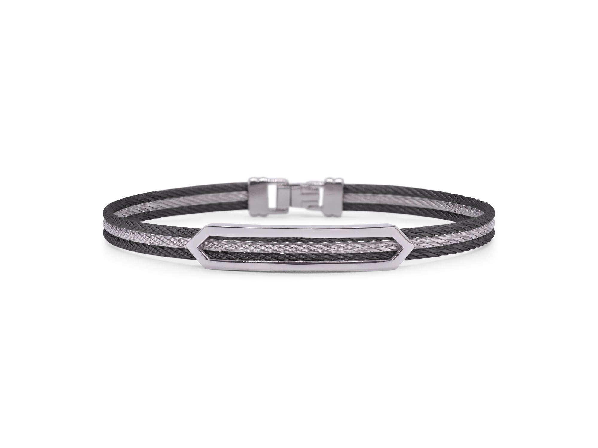 ALOR Men’s Black & Grey Cable Open Arrow ID Bracelet