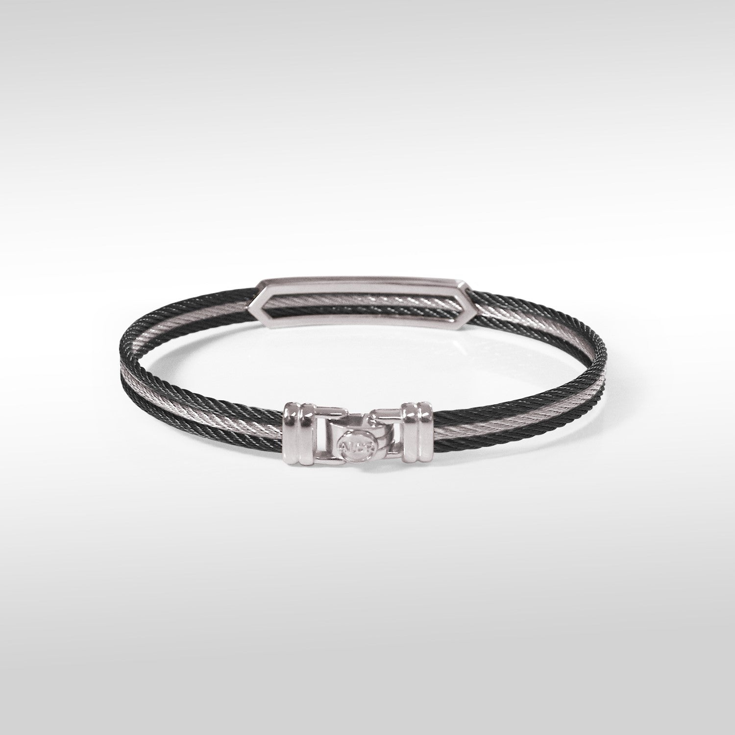 ALOR Men’s Black & Grey Cable Open Arrow ID Bracelet