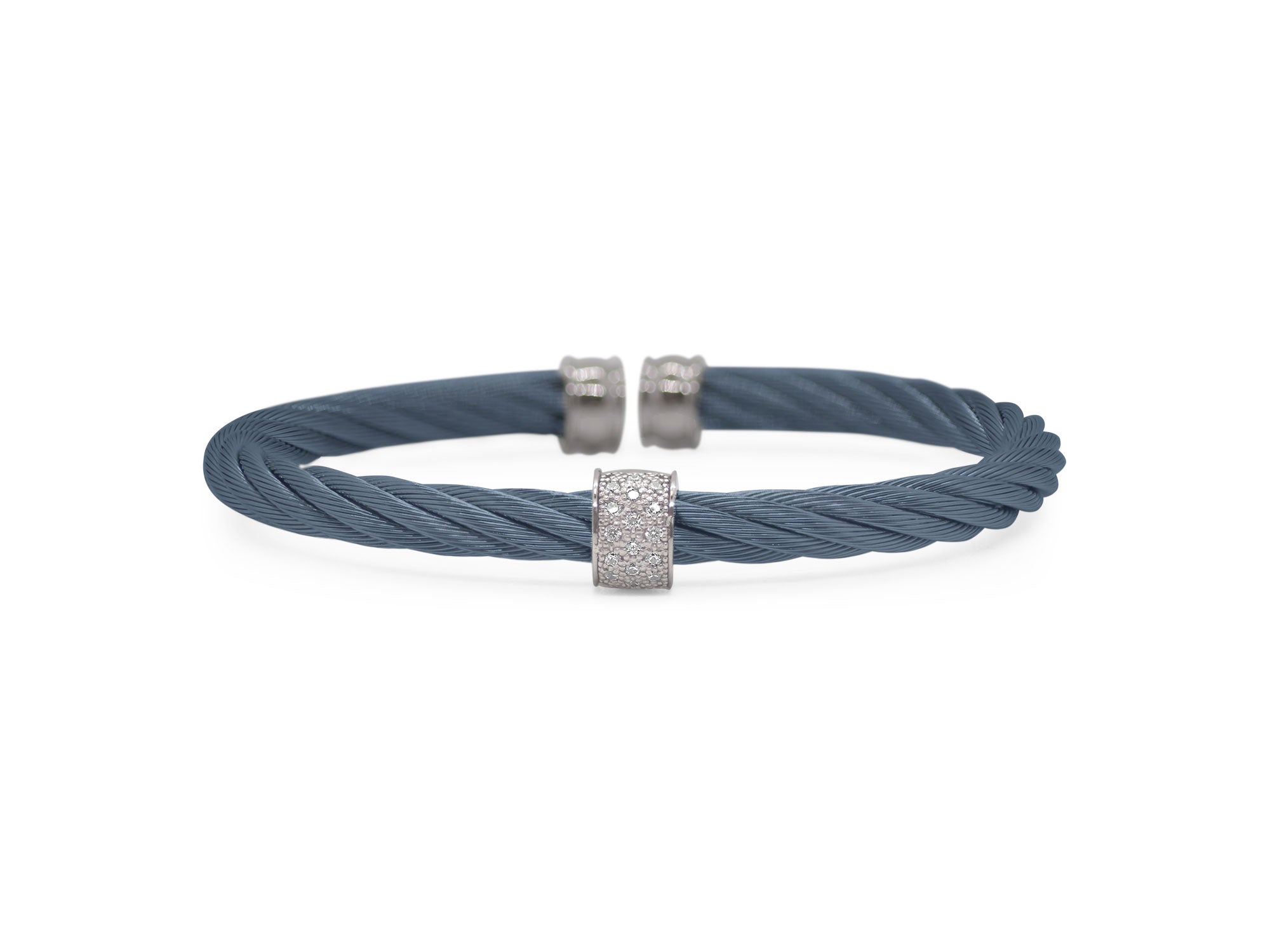 ALOR Blueberry Cable 5mm Single Barrel Cuff with 18kt Gold & Diamonds