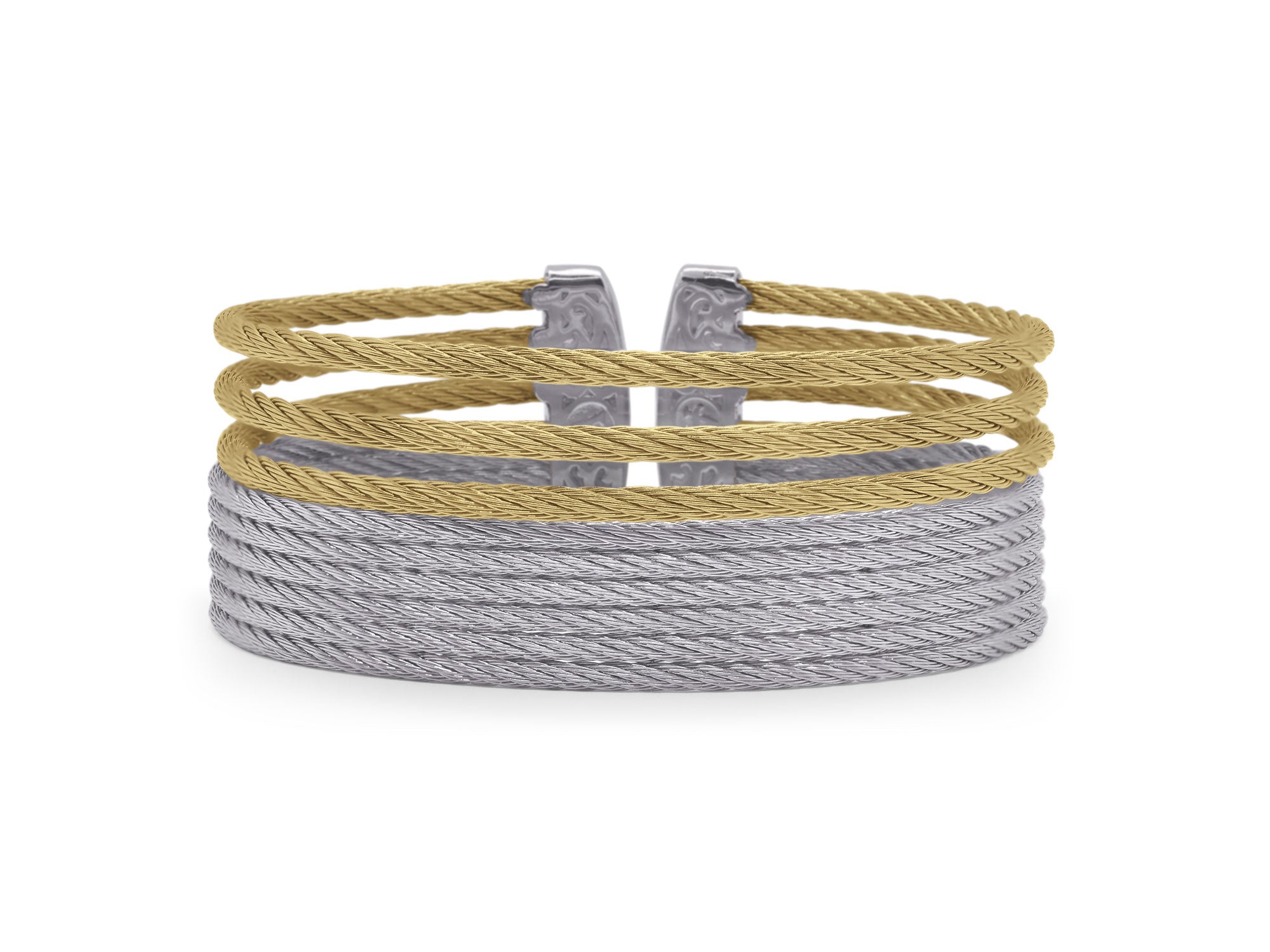 ALOR Grey & Yellow Cable Stacked Wide Open Cuff