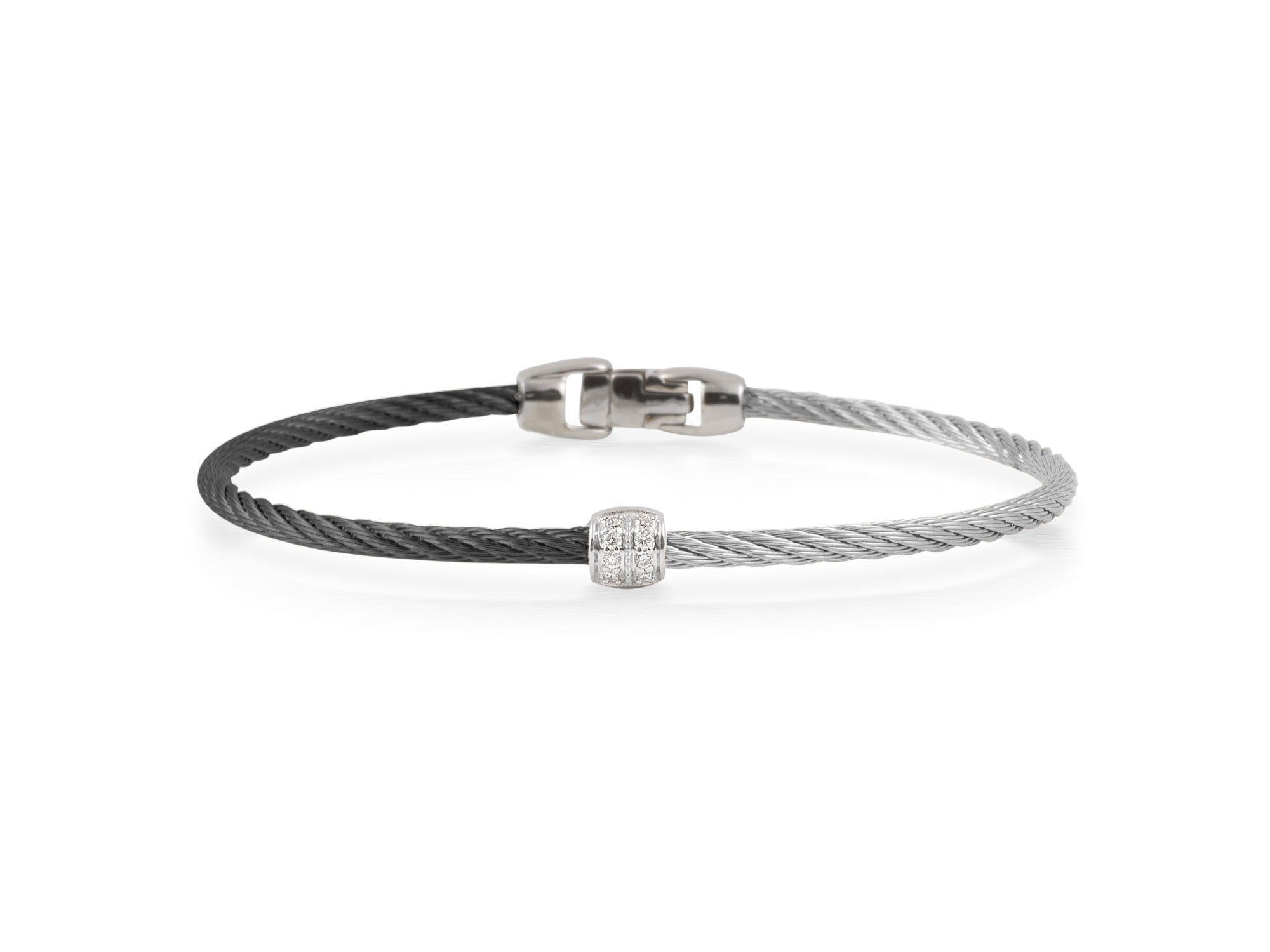 ALOR Black & Grey Cable Colorblock Barrel Station Bracelet