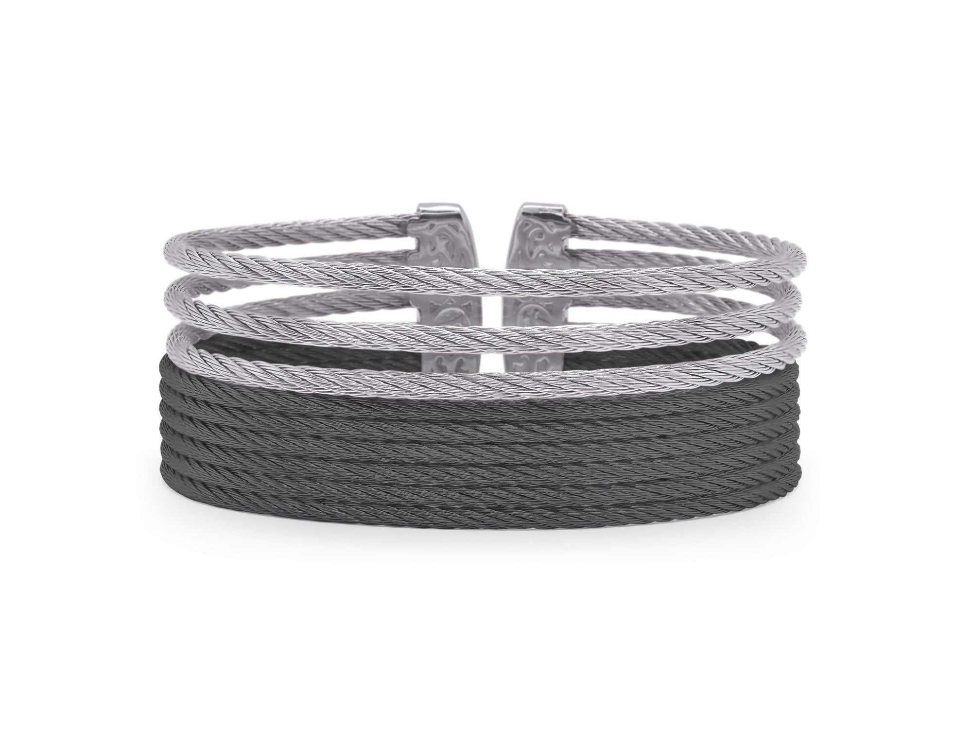 ALOR Black & Grey Cable Stacked Wide Open Cuff