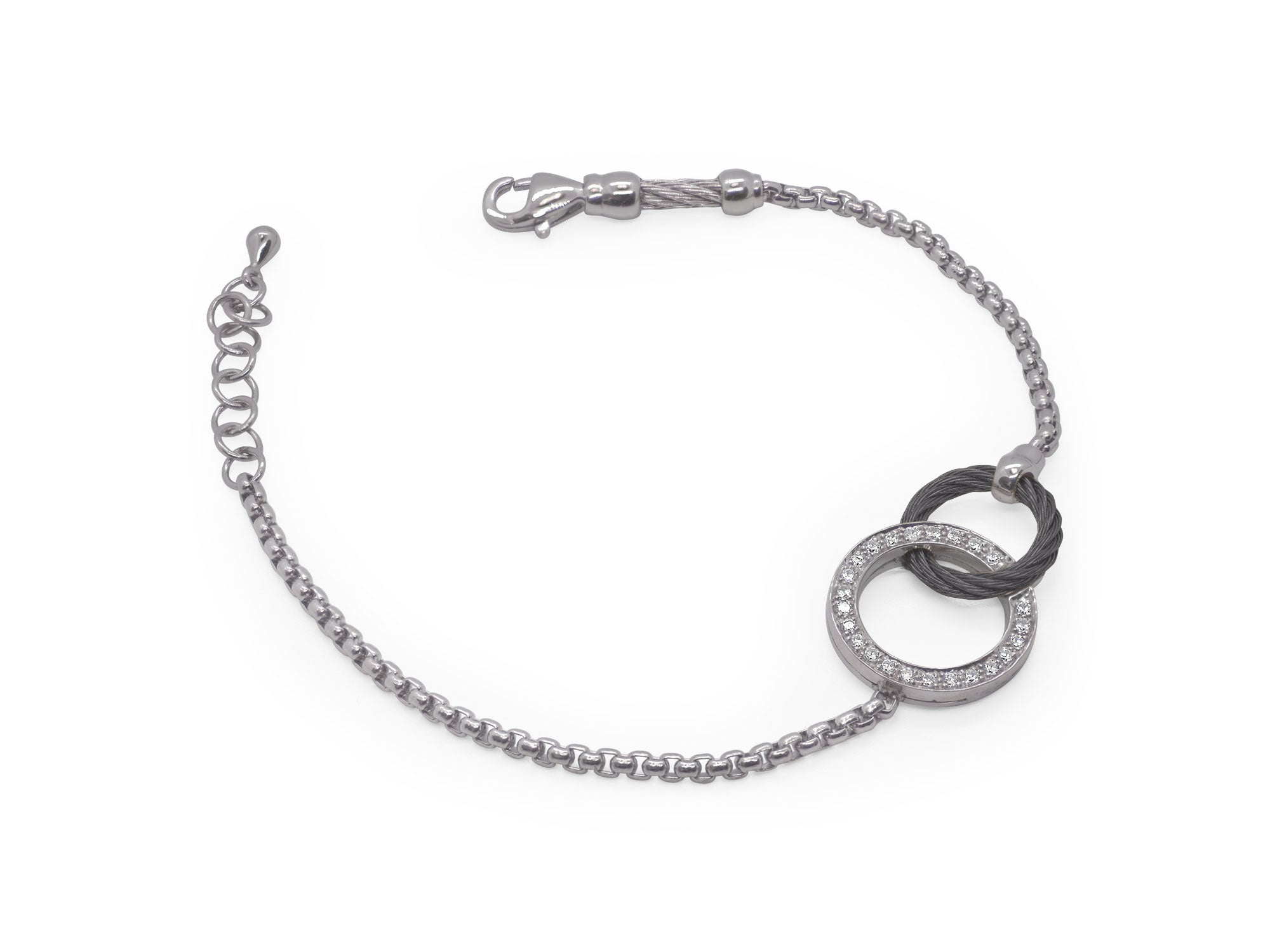 ALOR Grey Chain & Black Cable Interlocking Bracelet with 14kt Gold & Diamonds