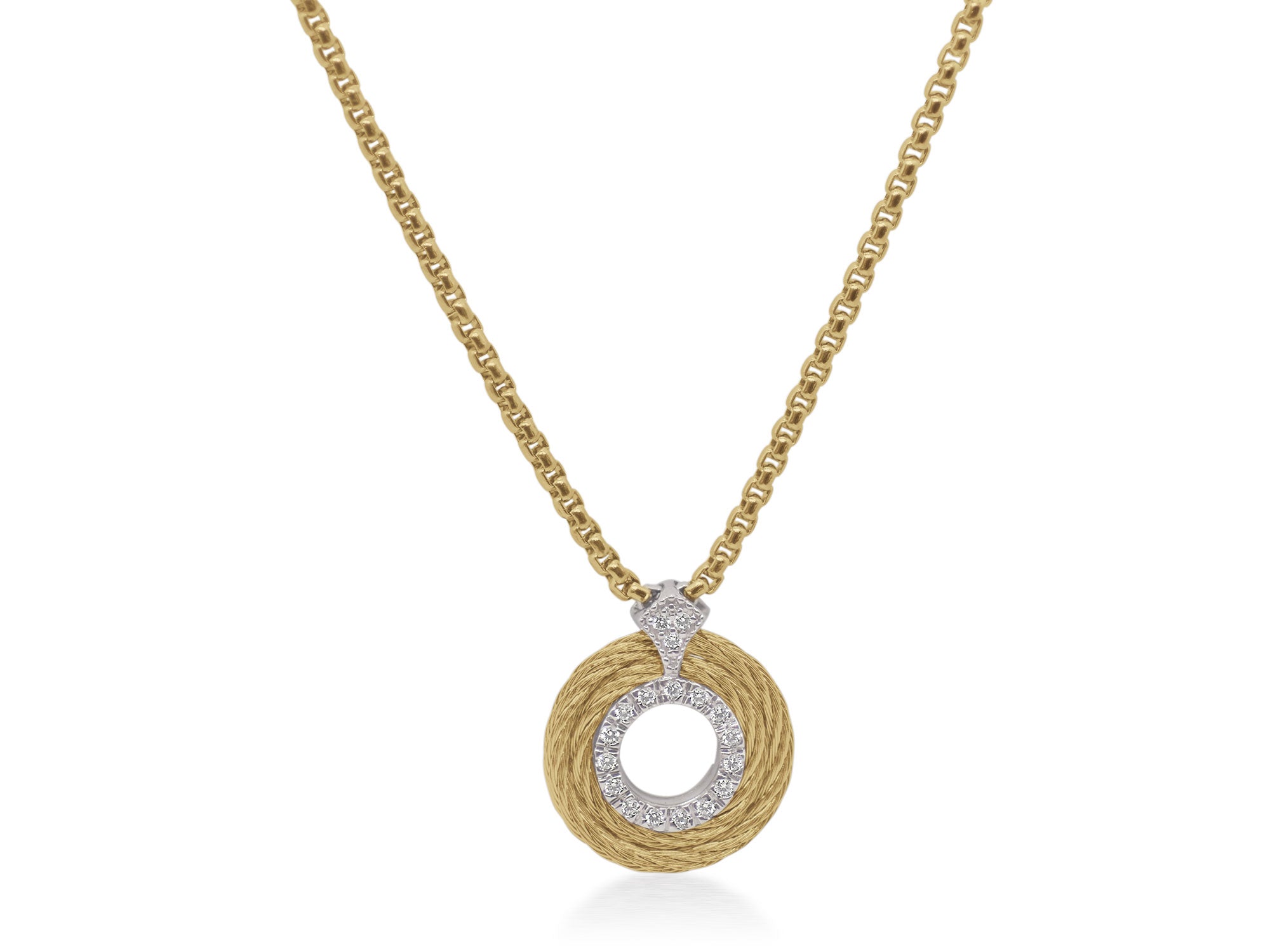 ALOR Yellow Chain & Cable Round Necklace with 14kt Gold & Diamonds