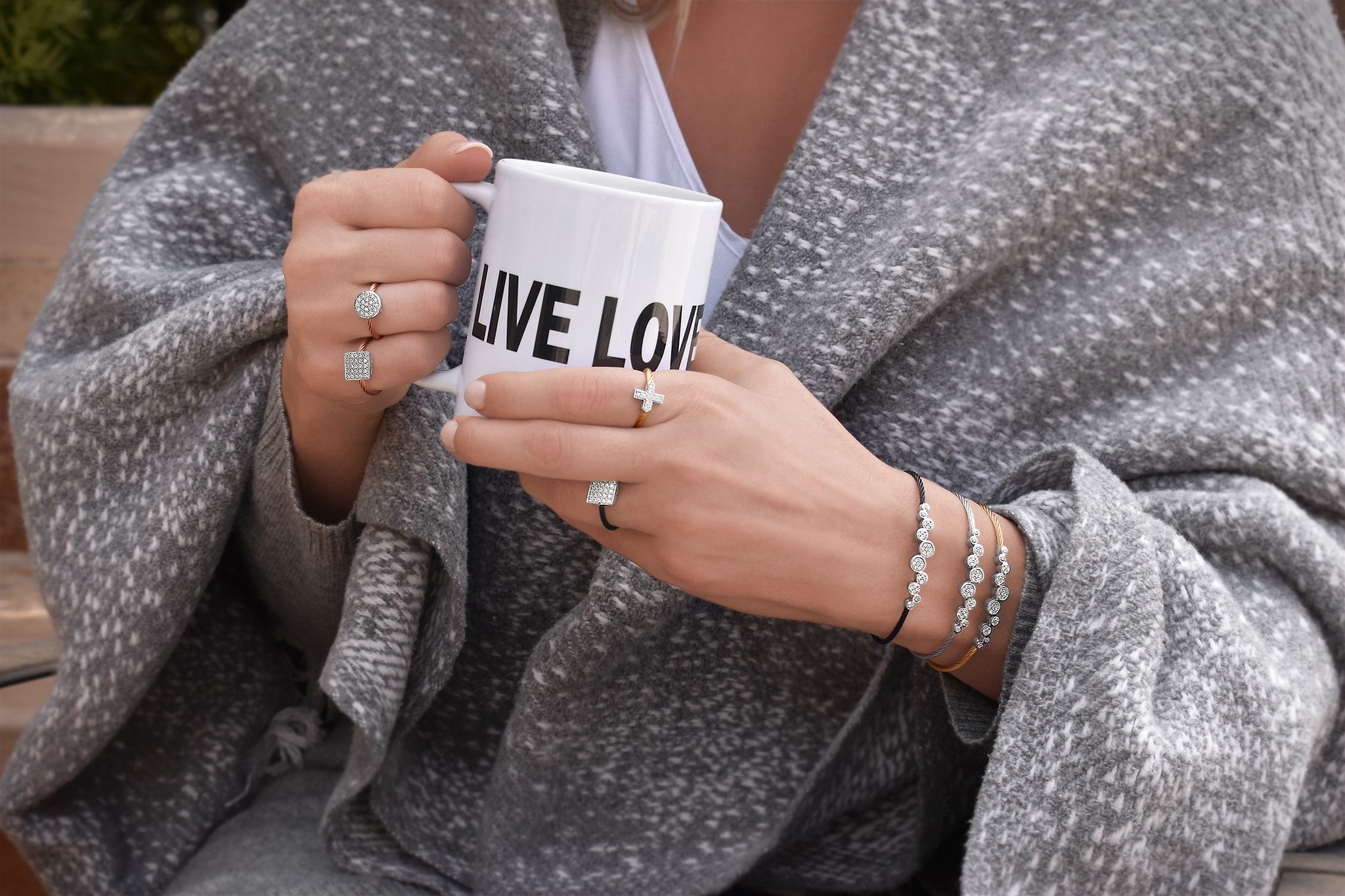 ALOR Grey Cable Bubble Bracelet with 18kt Gold & Diamonds