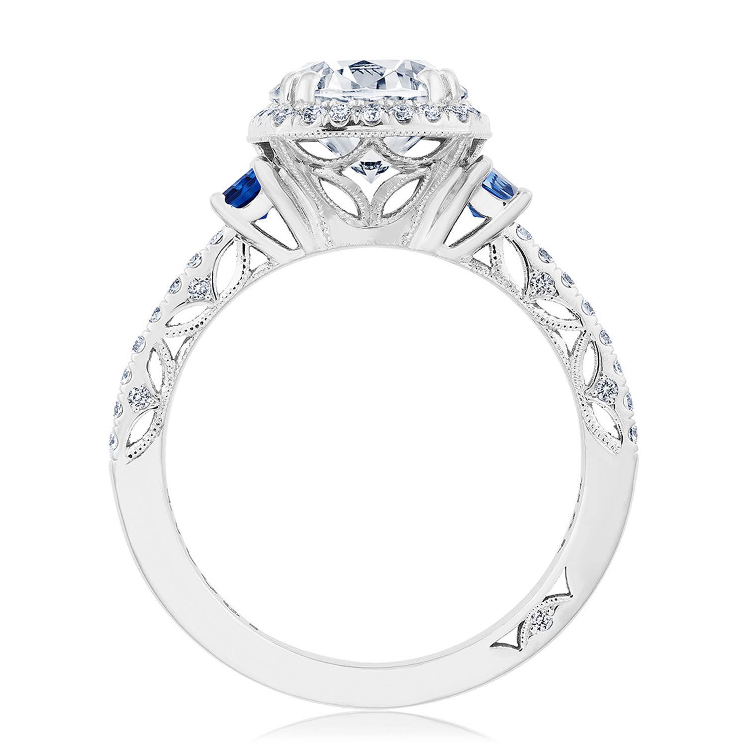Dantela | Cushion 3-Stone Engagement Ring with Blue Sapphire 269217CU8BS