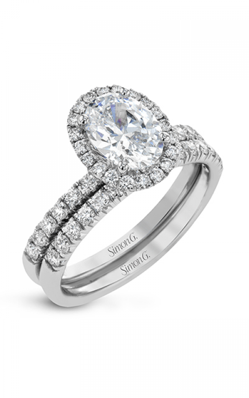 Oval-cut Halo Engagement Ring & Matching Wedding Band in 18K Gold with Diamonds MR2905