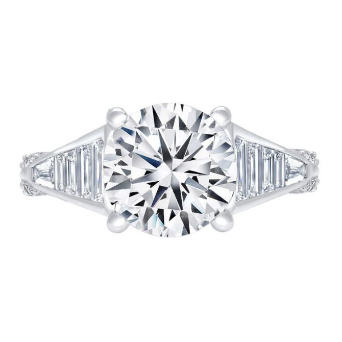 Diamond Baguette Tapered Engagement Ring Setting in White Gold