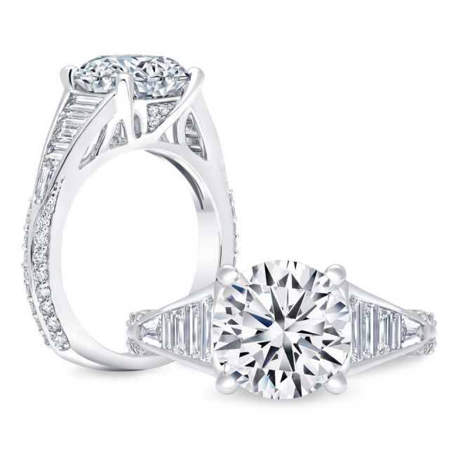 Diamond Baguette Tapered Engagement Ring Setting in White Gold