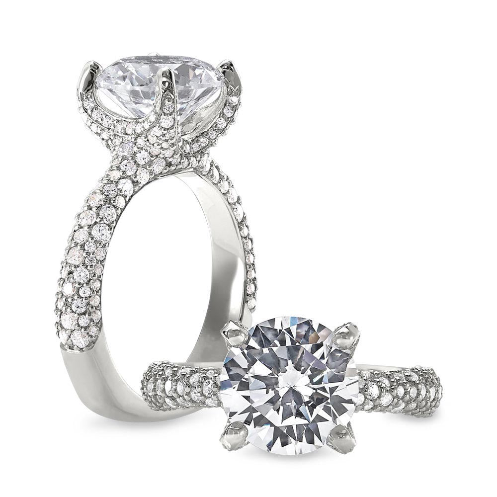 Diamond Pavé Wrap Euro Shank Engagement Ring Setting in White Gold
