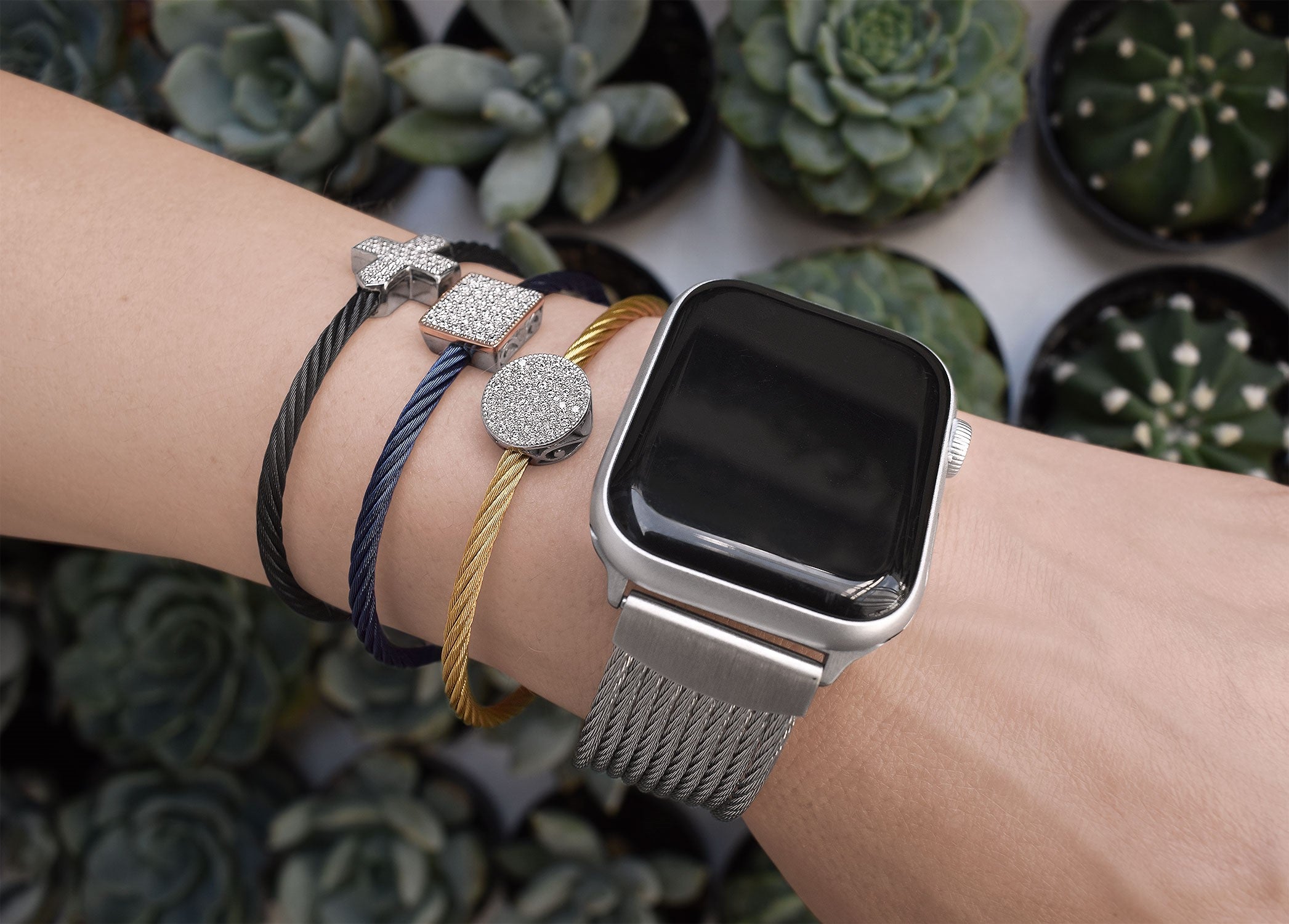 ALOR Black Cable Taking Shapes Square Bracelet with 18K Gold & Diamonds