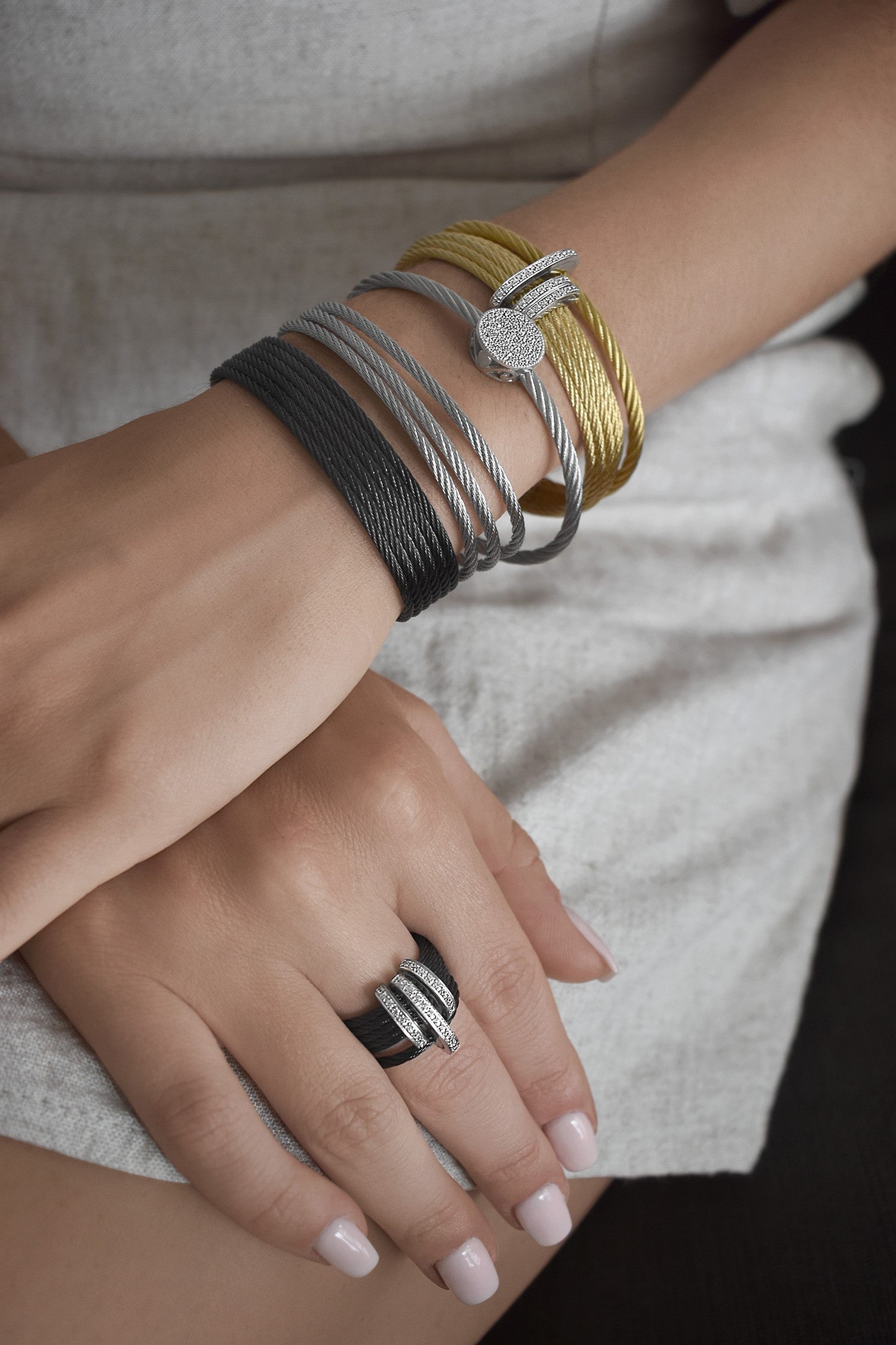 ALOR Black & Grey Cable Stacked Wide Open Cuff