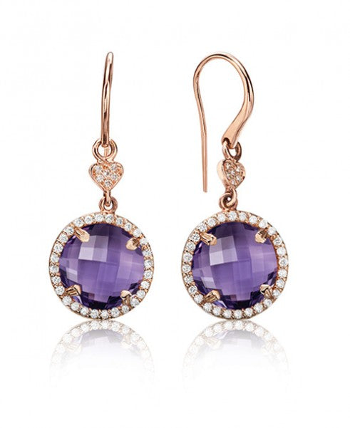 Amethyst round drop earrings with diamonds 359-JSA
