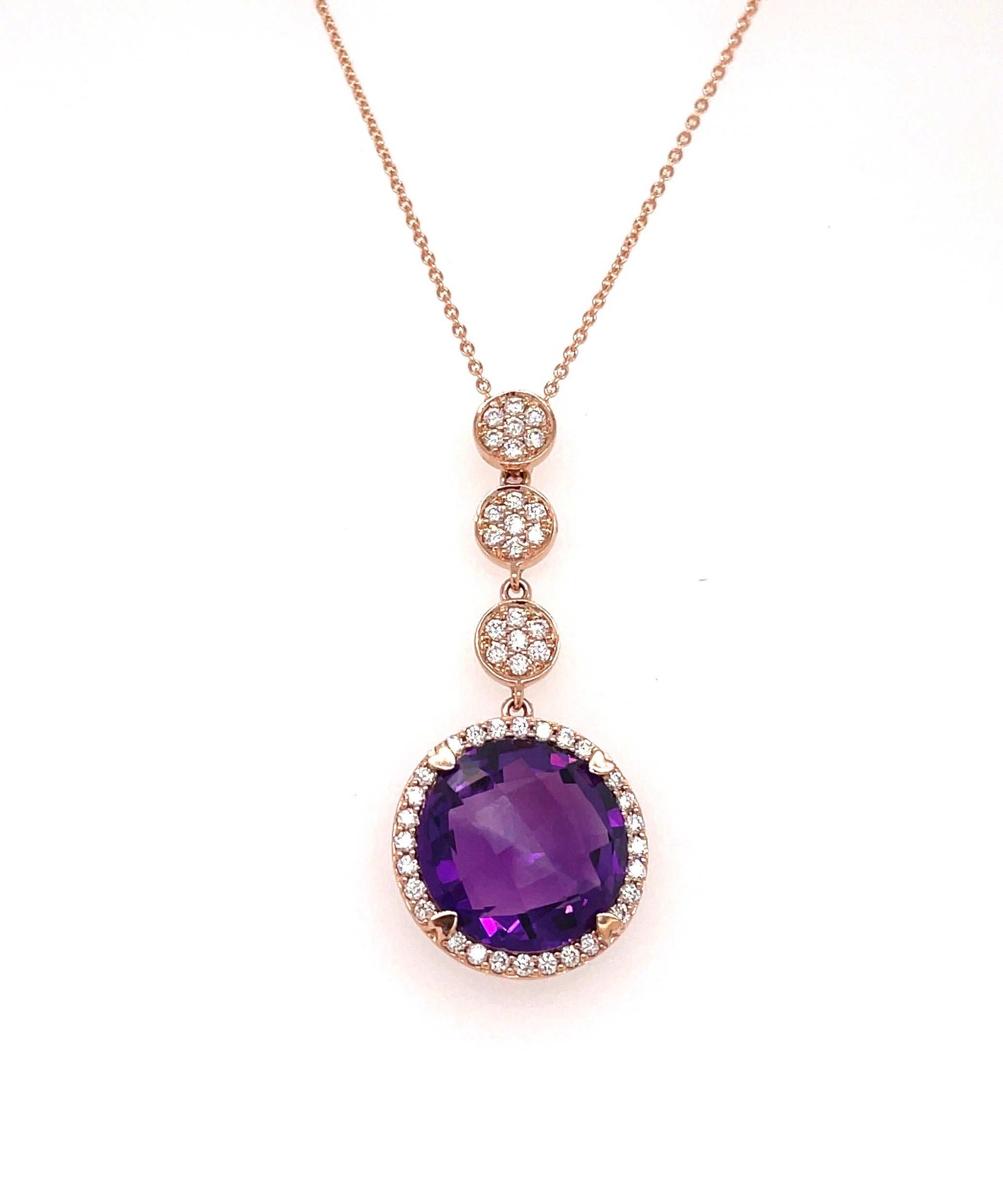 Amethyst Three Circle Drop Necklace with Diamonds 315-JSA