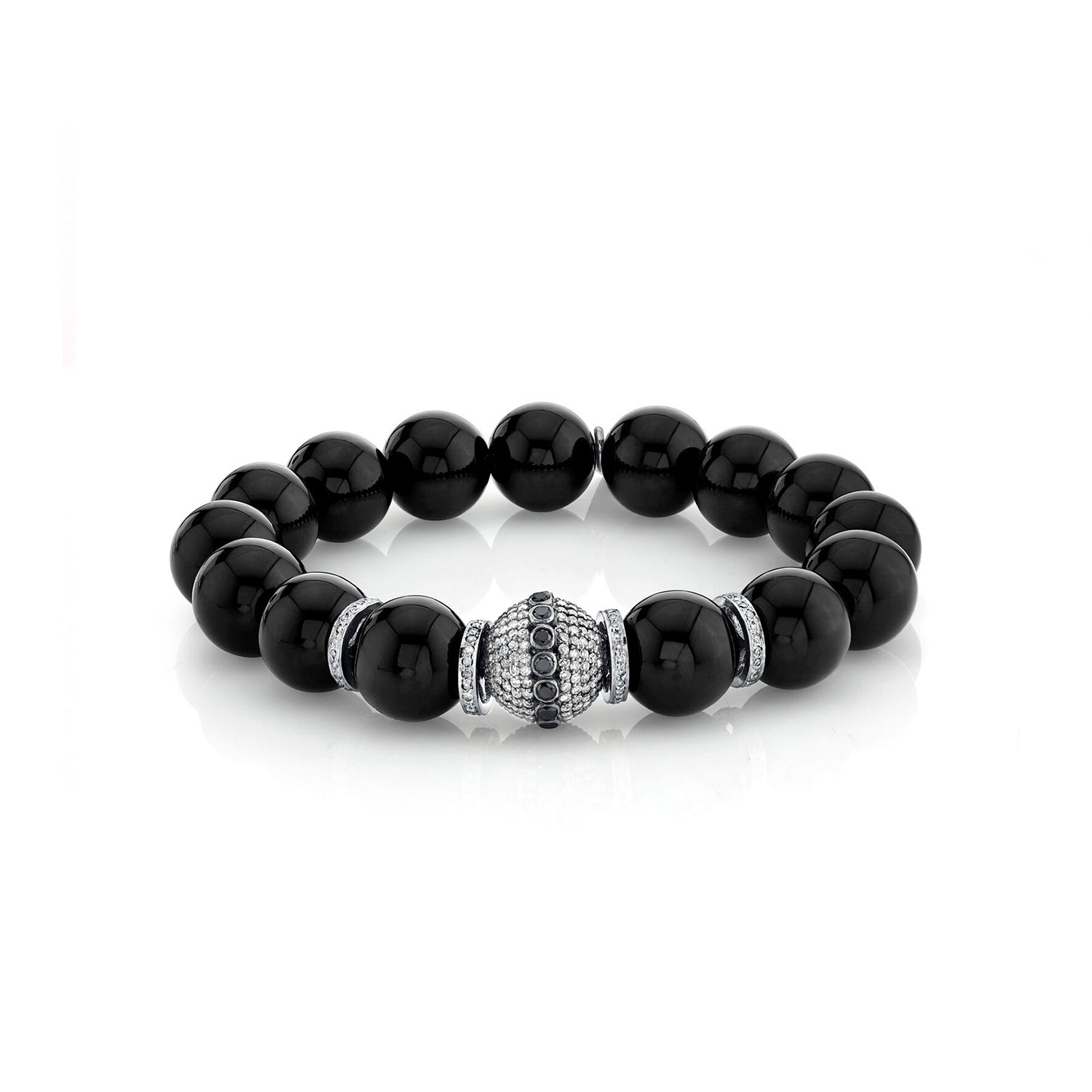 Black Onyx Bracelet with Diamond Bezel Bead - 12mm  B0000416 - TBird