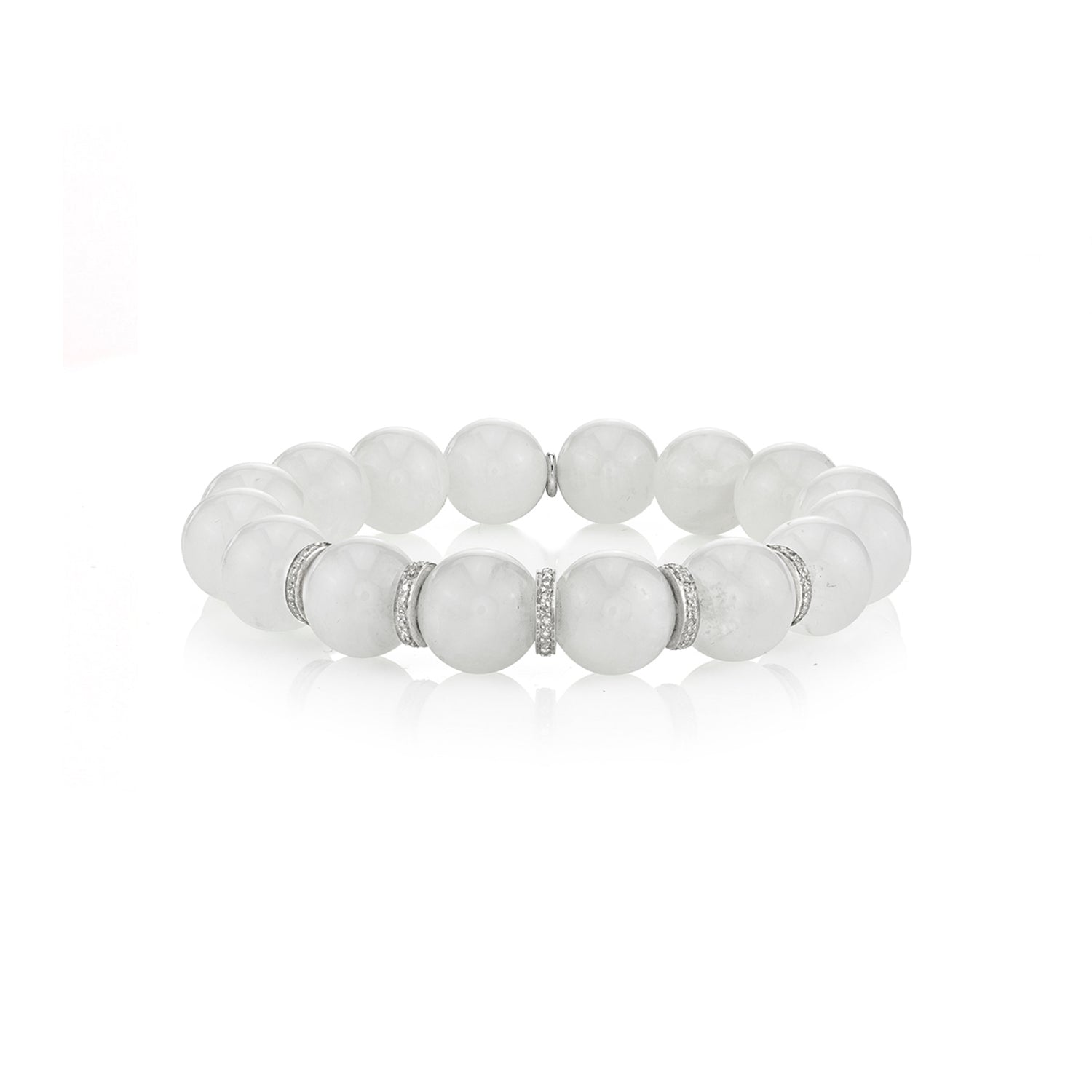 Rainbow Moonstone Bracelet with 5 Diamond Rondelles - 12mm  B0000544 - TBird