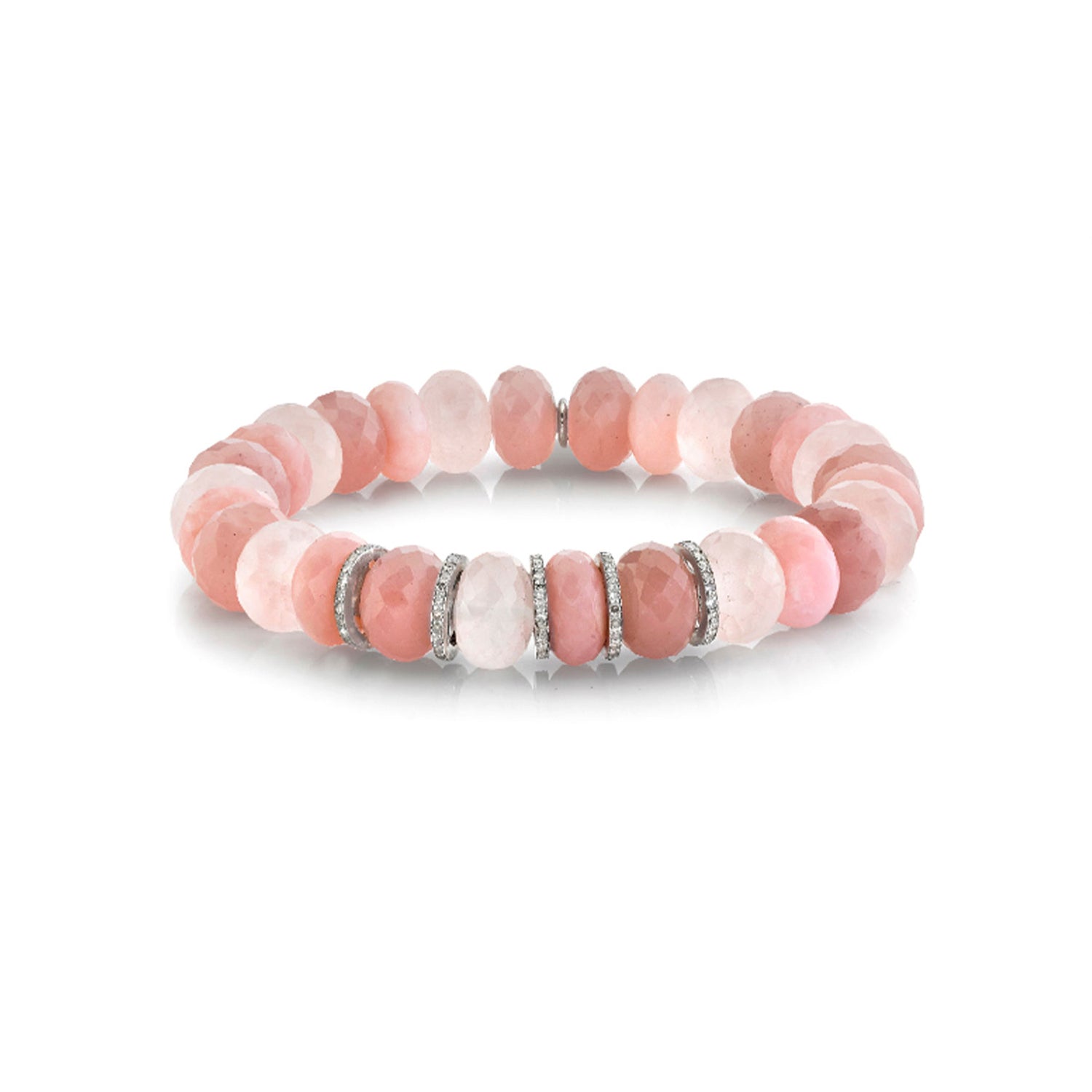 Pink Mixed Gemstone Bracelet with 5 Diamond Rondelles - 10mm  B0000944 - TBird