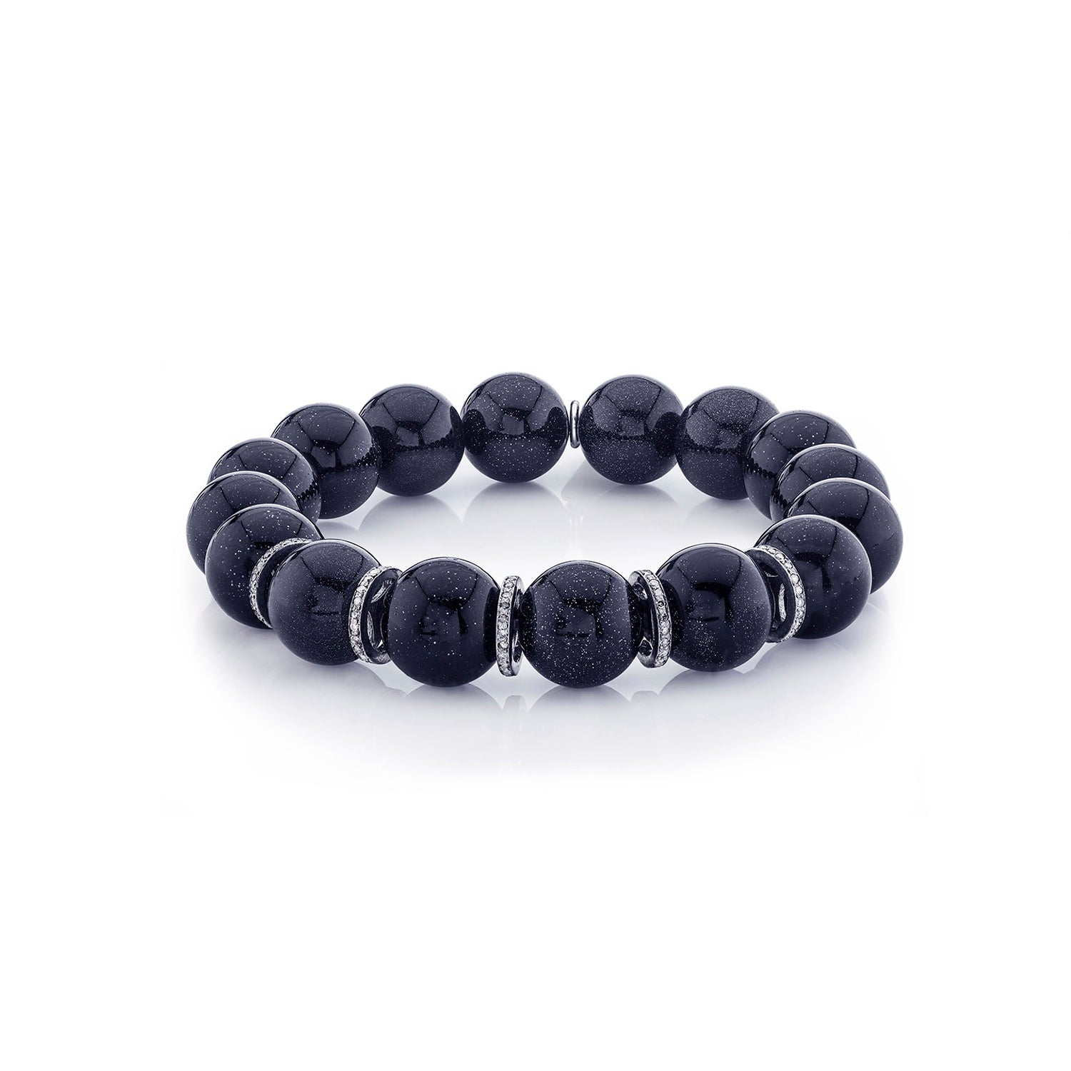 Blue Sandstone Bracelet with 5 Diamond Rondelles - 12mm B0002826 - TBird