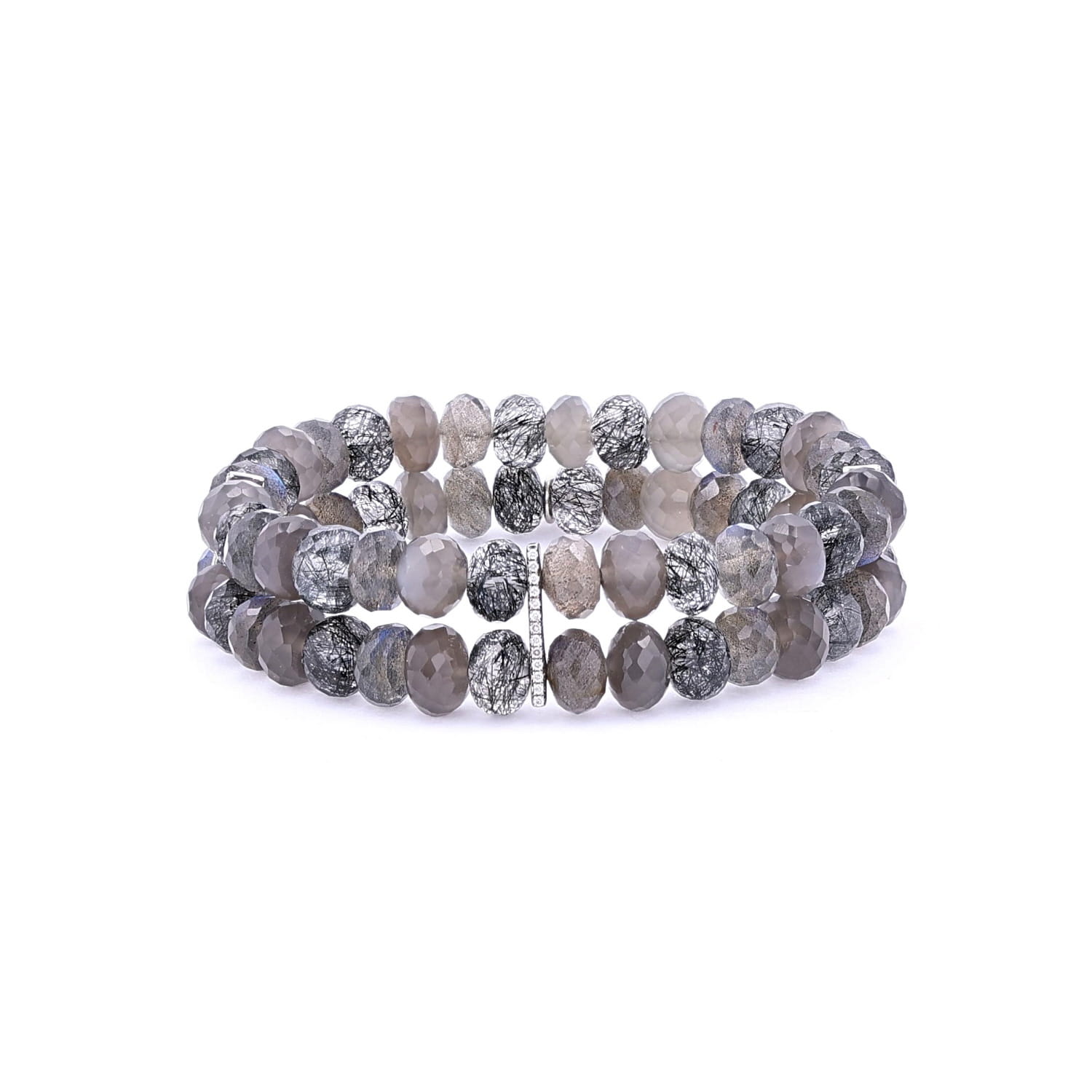 Smokey Mix Stone Stacked Bracelet - 8mm  B0003102 - TBird