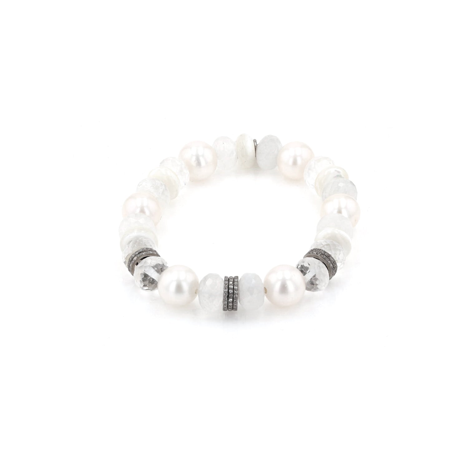 Pearl, Moonstone, Crystal and Diamond Bracelet B0003422 - TBird