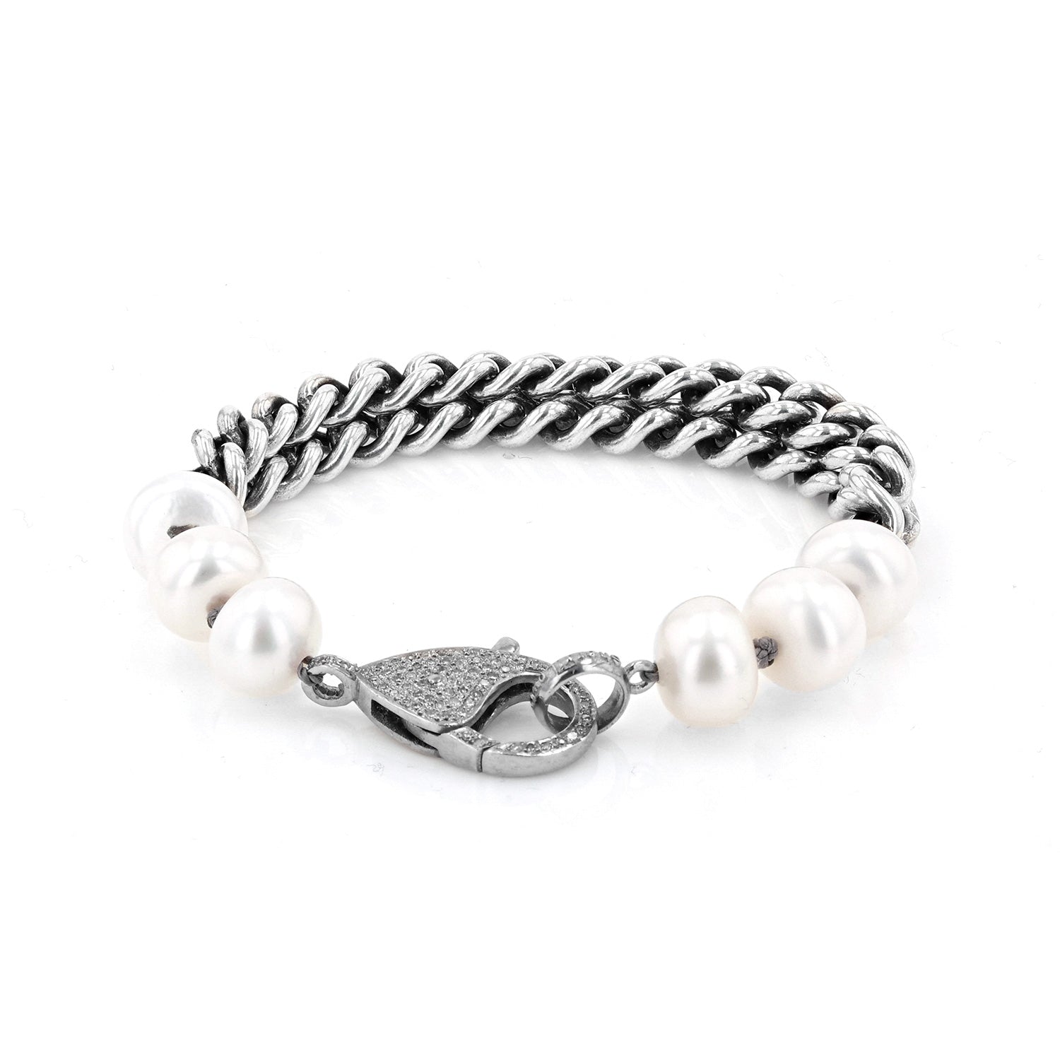 White Pearl and Chain Diamond Bracelet  B0003436 - TBird