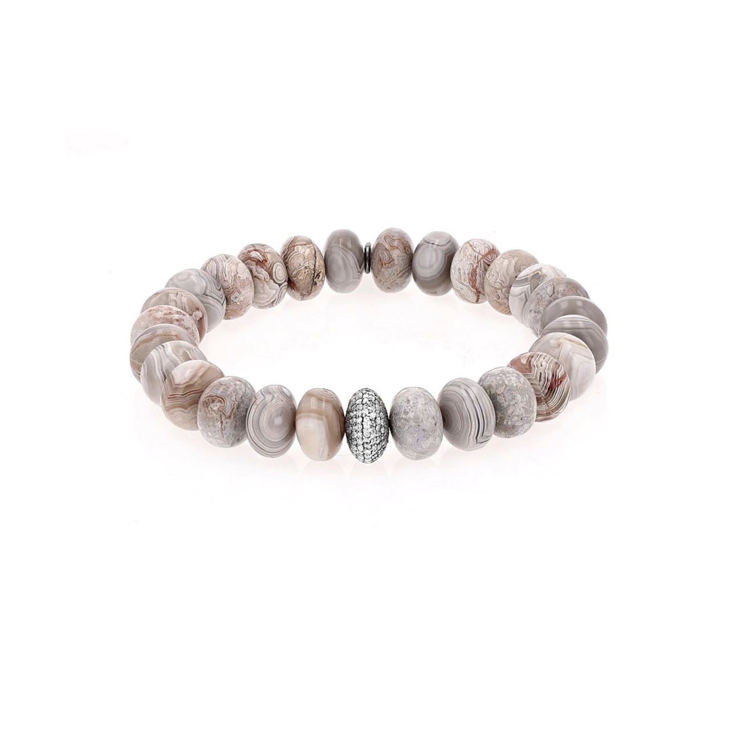 Cream Agate Bead Bracelet with Diamond Donut - 10mm : B0003530 - TBird