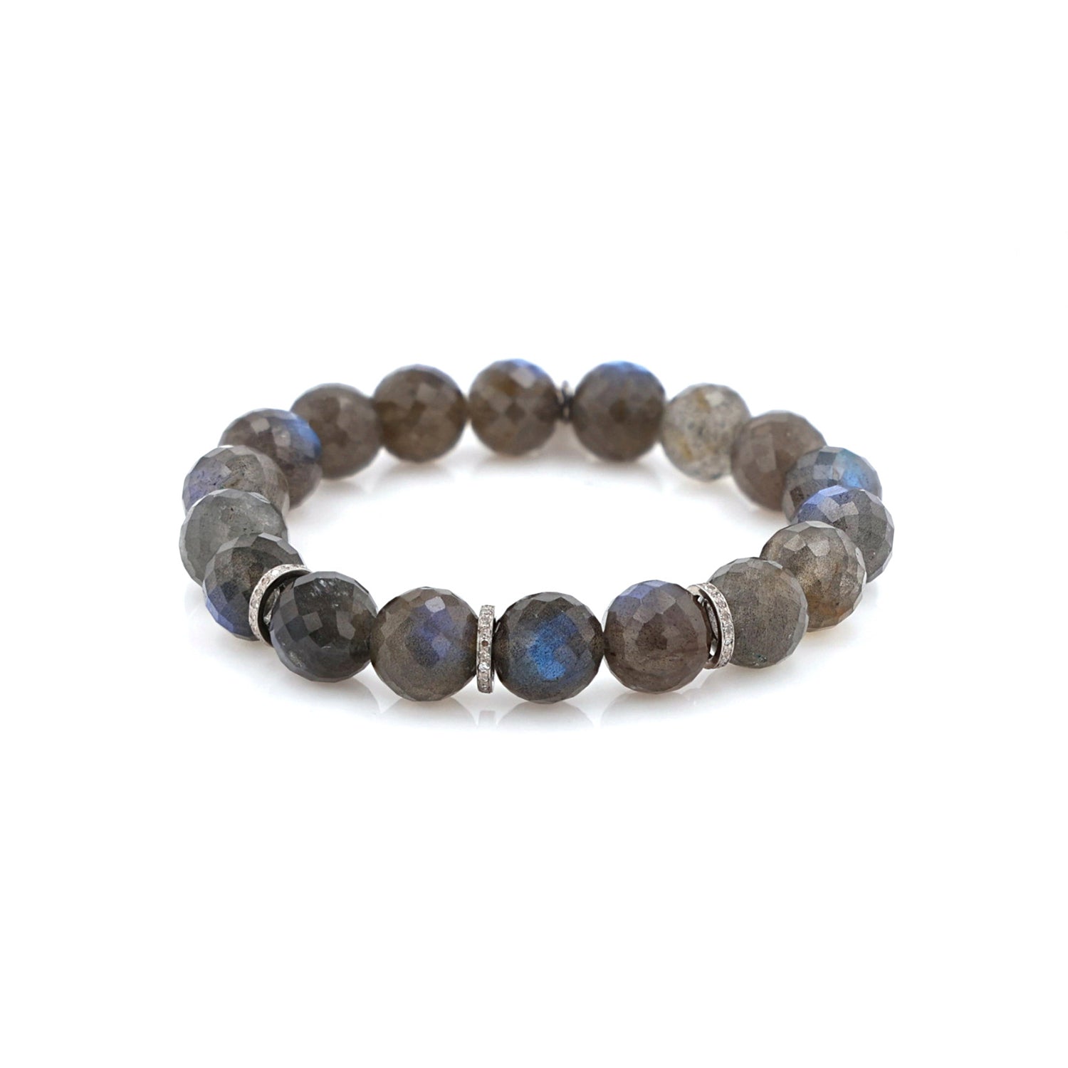 Labradorite Bead Bracelet with 3 Diamond Rondelles - 10mm : B0003533 - TBird