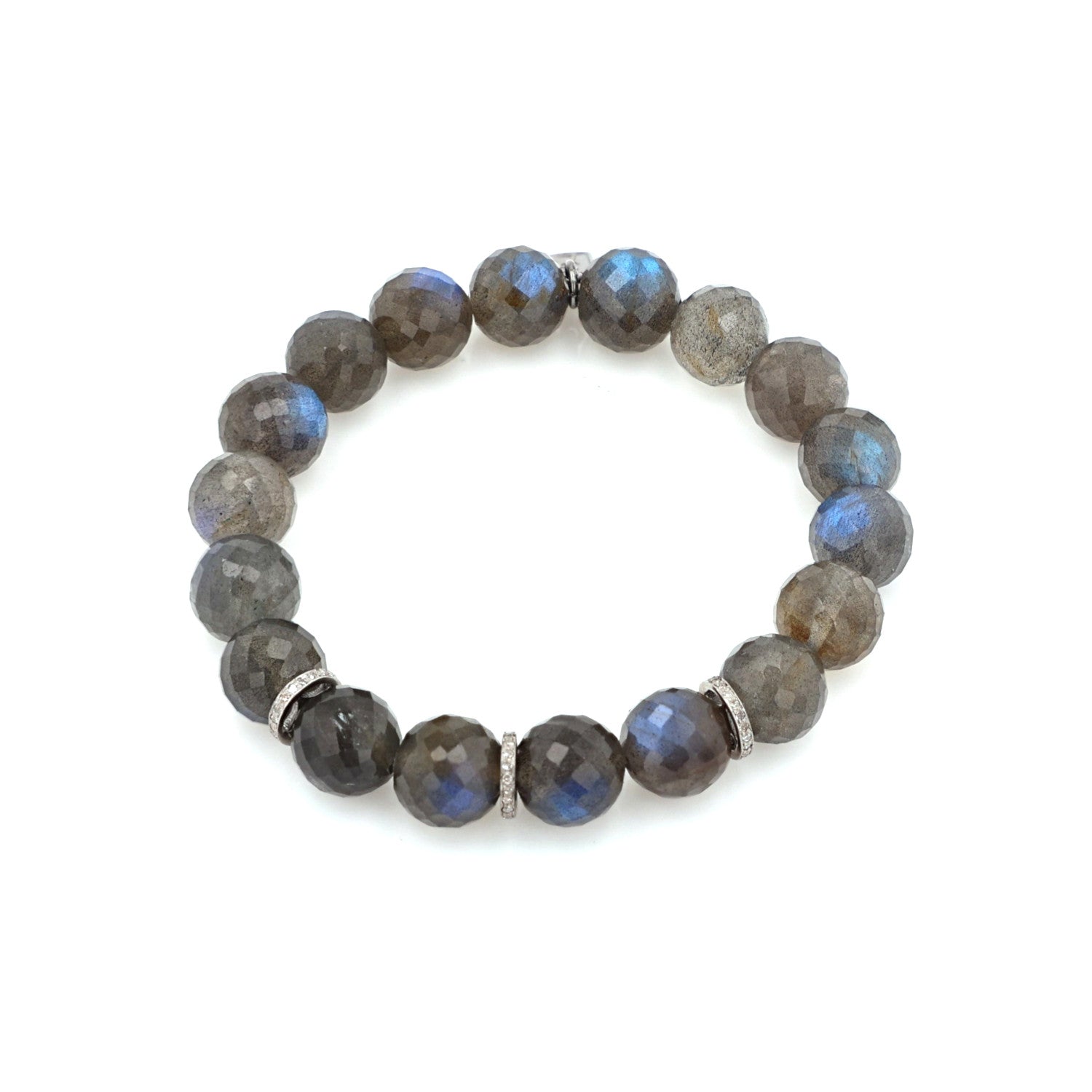 Labradorite Bead Bracelet with 3 Diamond Rondelles - 10mm : B0003533 - TBird