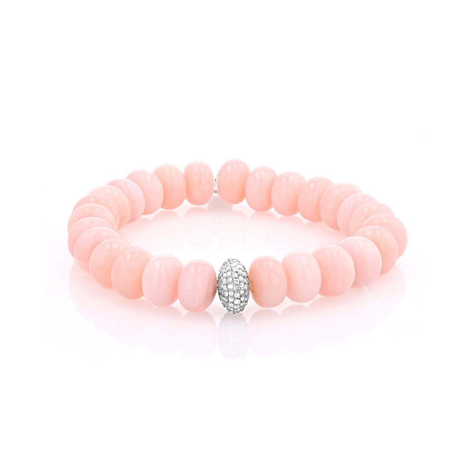 Pink Opal Rondelle Bracelet with Diamond Donut - 10mm  B0003683 - TBird