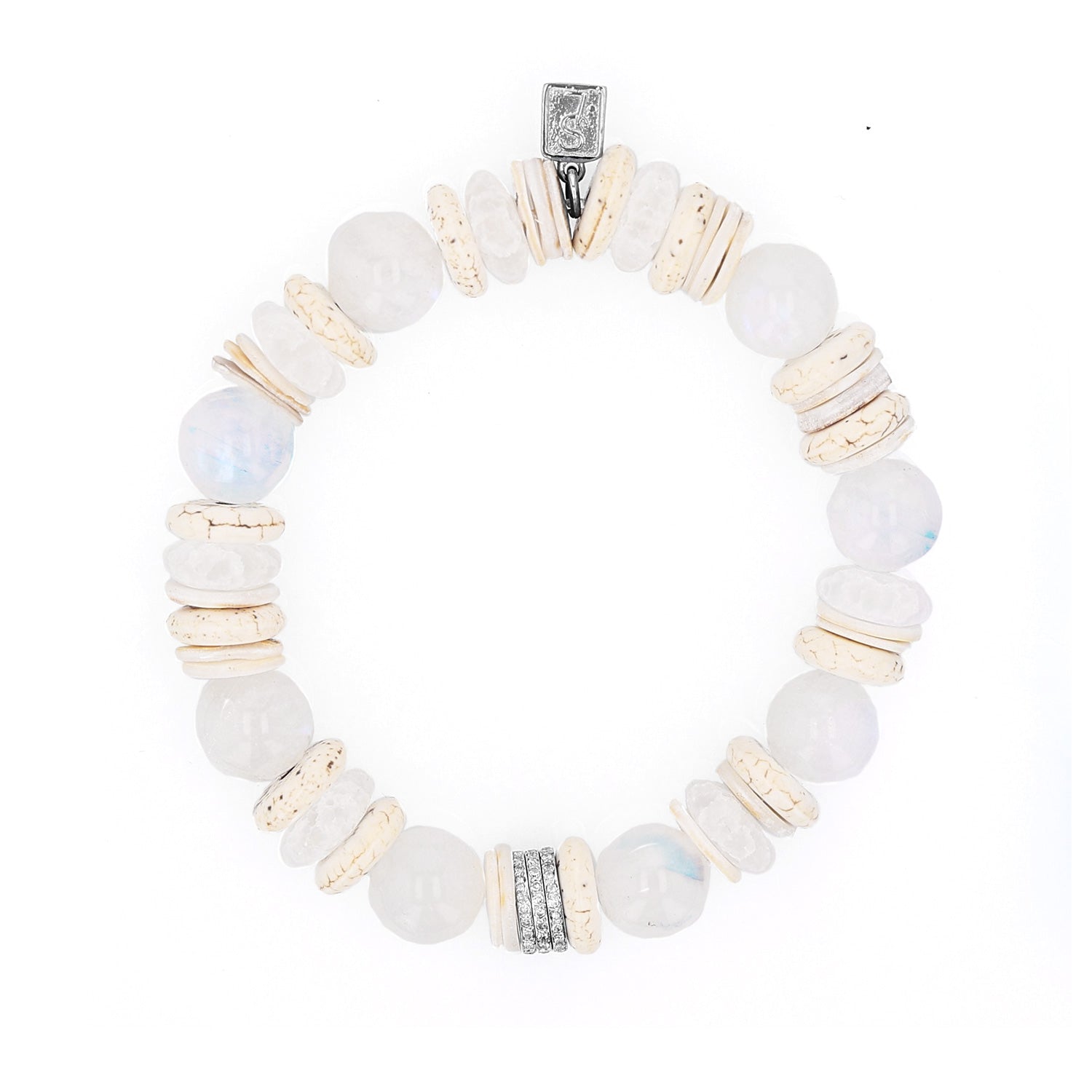 White Mix Bead Bracelet with 3 Diamond Rondelles - 10mm  B0003730 - TBird
